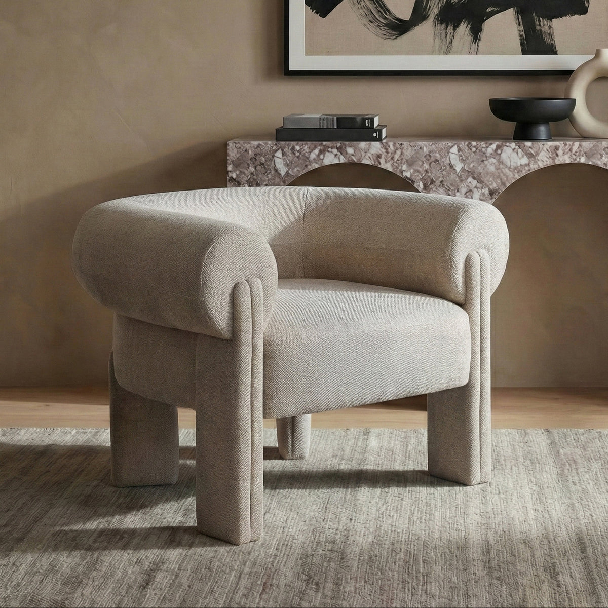 Stefano Beige Fabric Upholstered Accent Chair