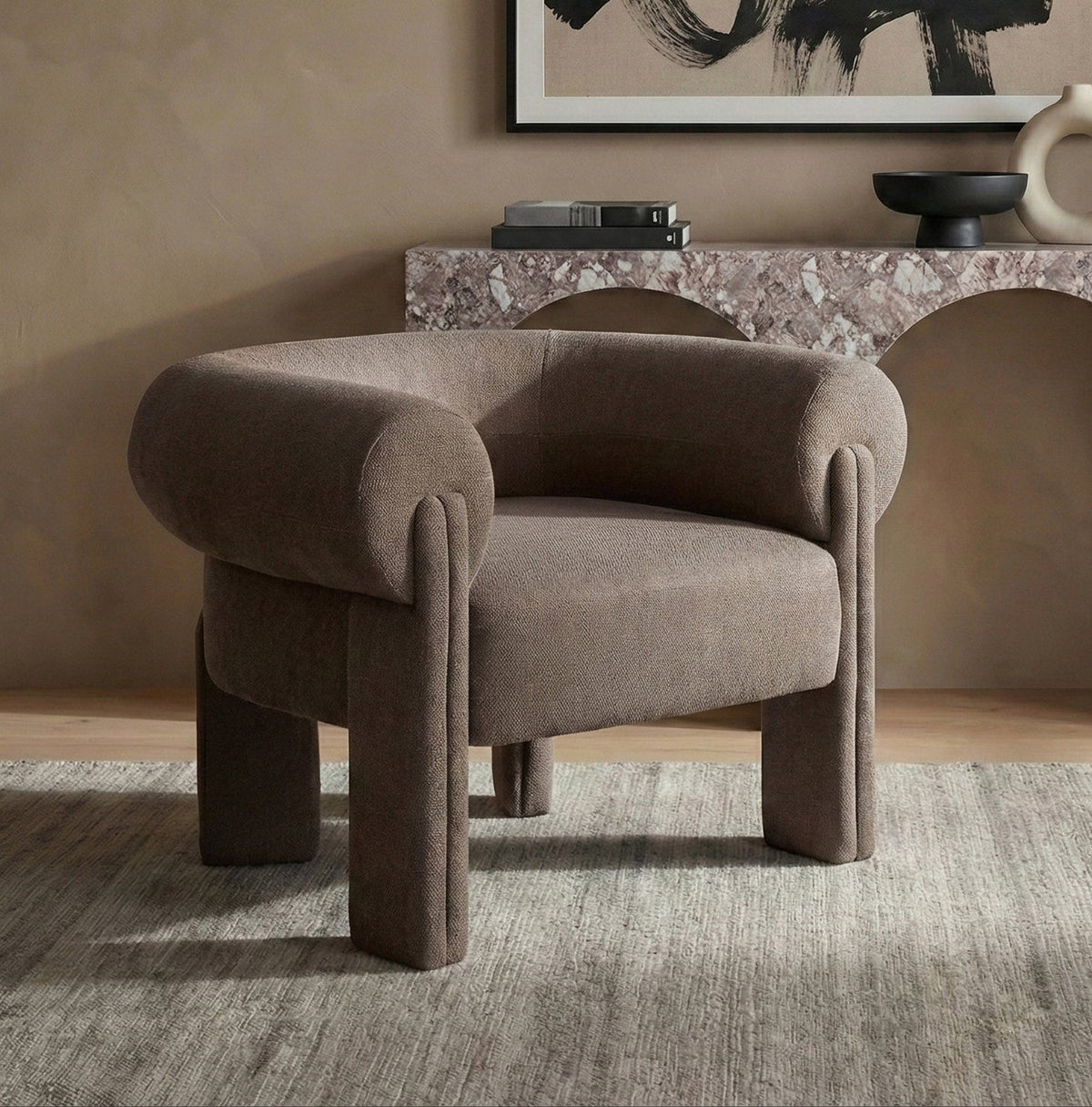 Stefano Brown Fabric Upholstered Accent Chair