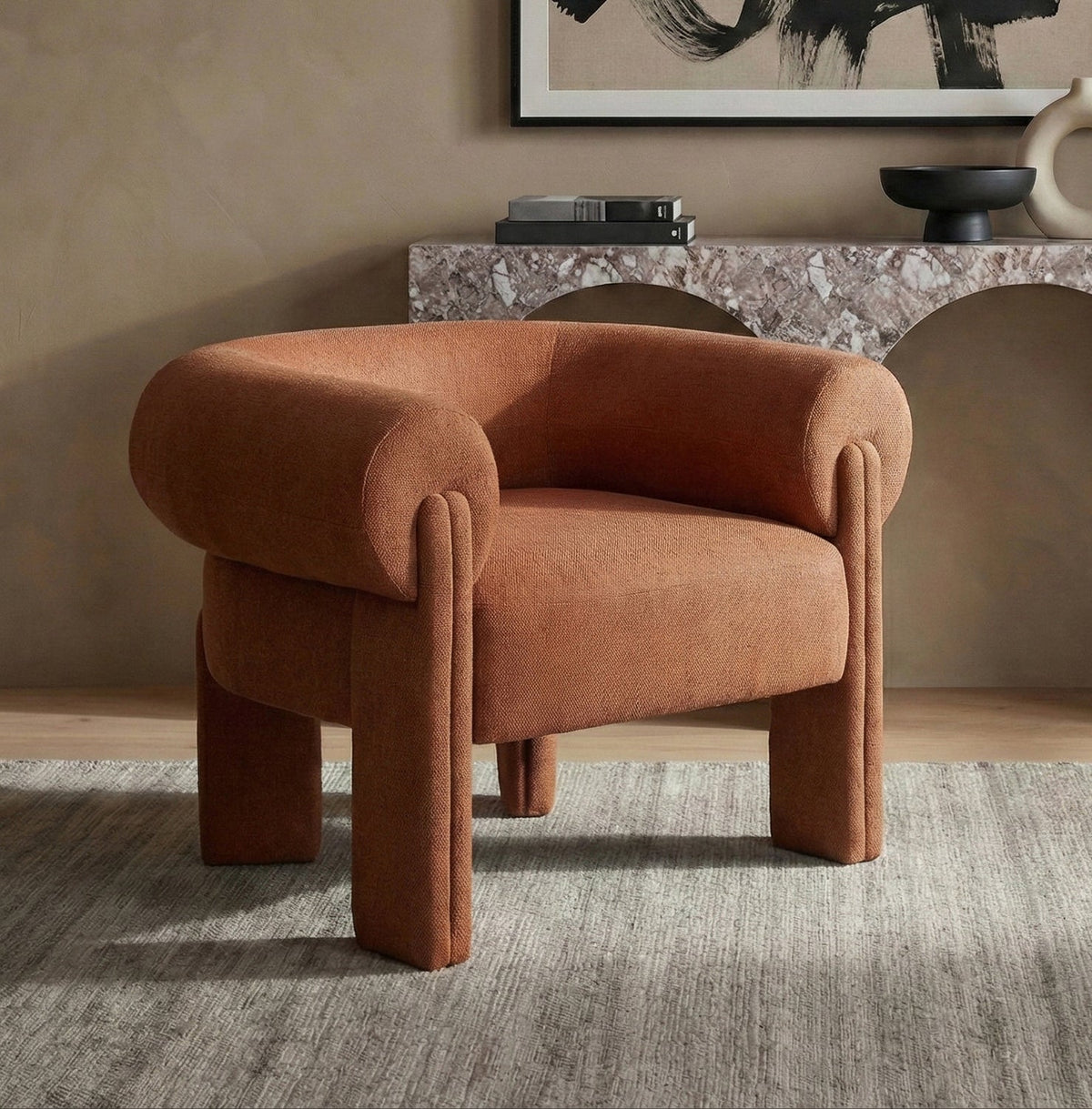 Stefano Cognac Fabric Upholstered Accent Chair