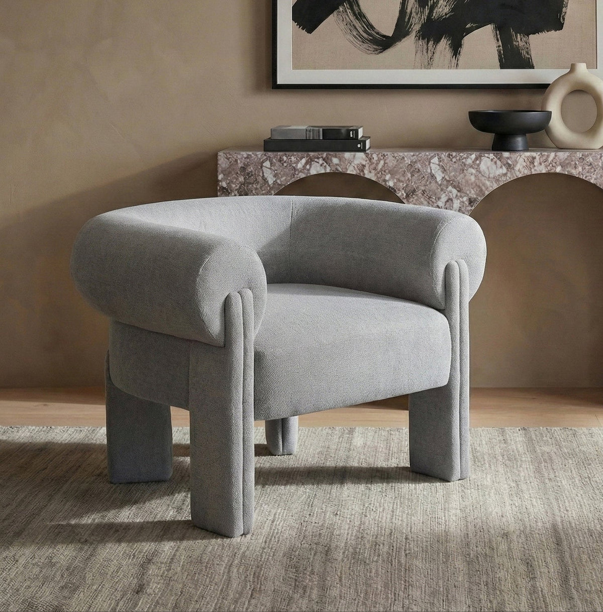Stefano Grey Fabric Upholstered Accent Chair