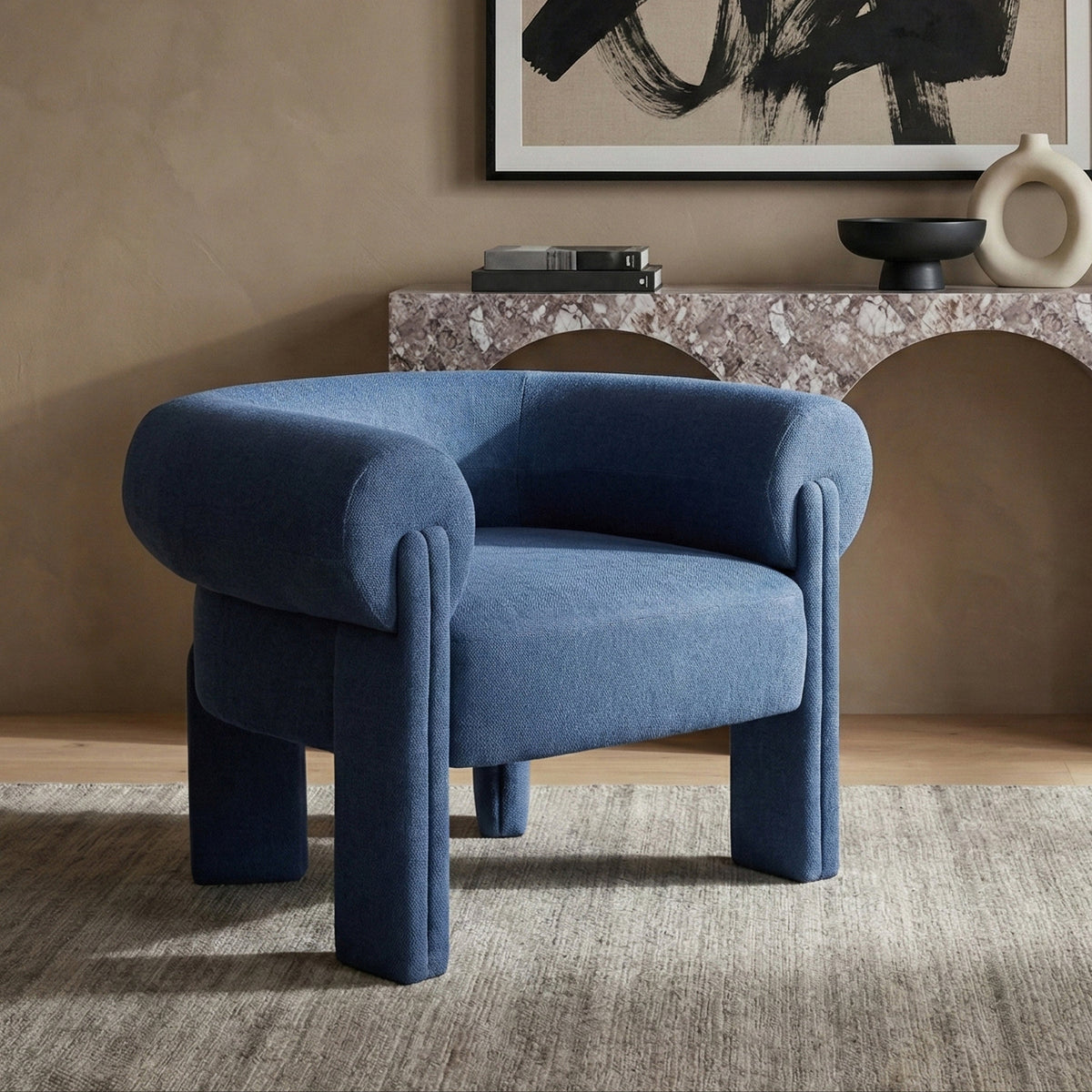 Stefano Navy Fabric Upholstered Accent Chair
