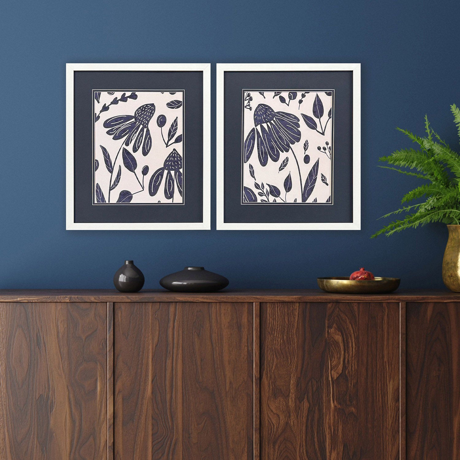 Allen Denim Floral Framed Artwork Set of 2