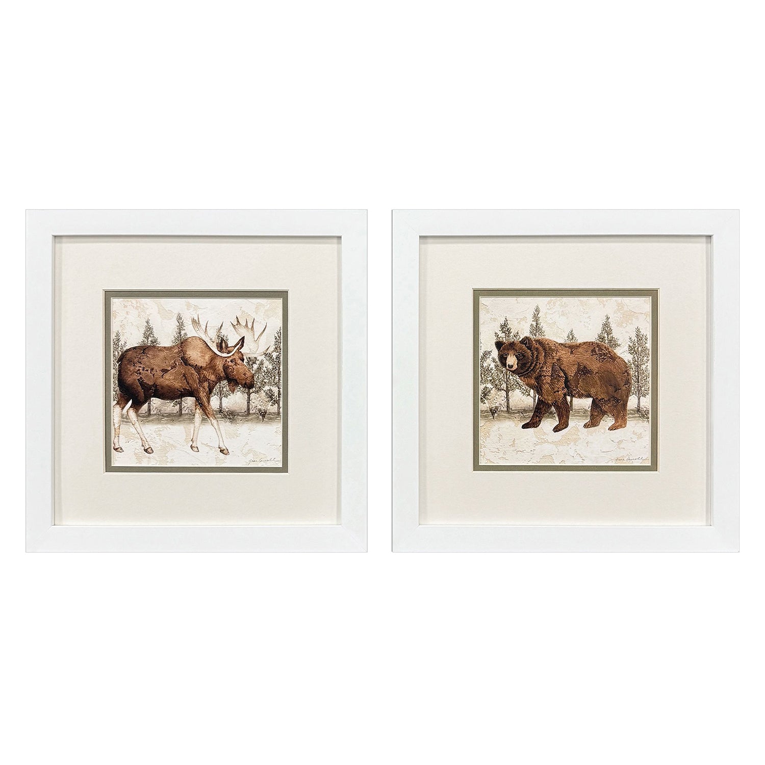 Carroll Lodge Moose Bear Framed Artwork Set of 2