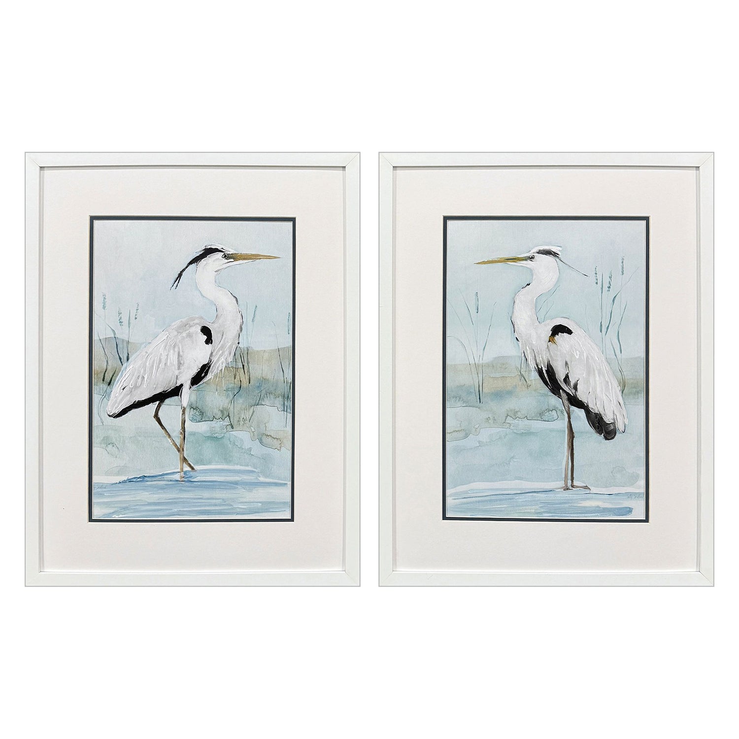 Swatland Heron on Blue Framed Artwork Set of 2