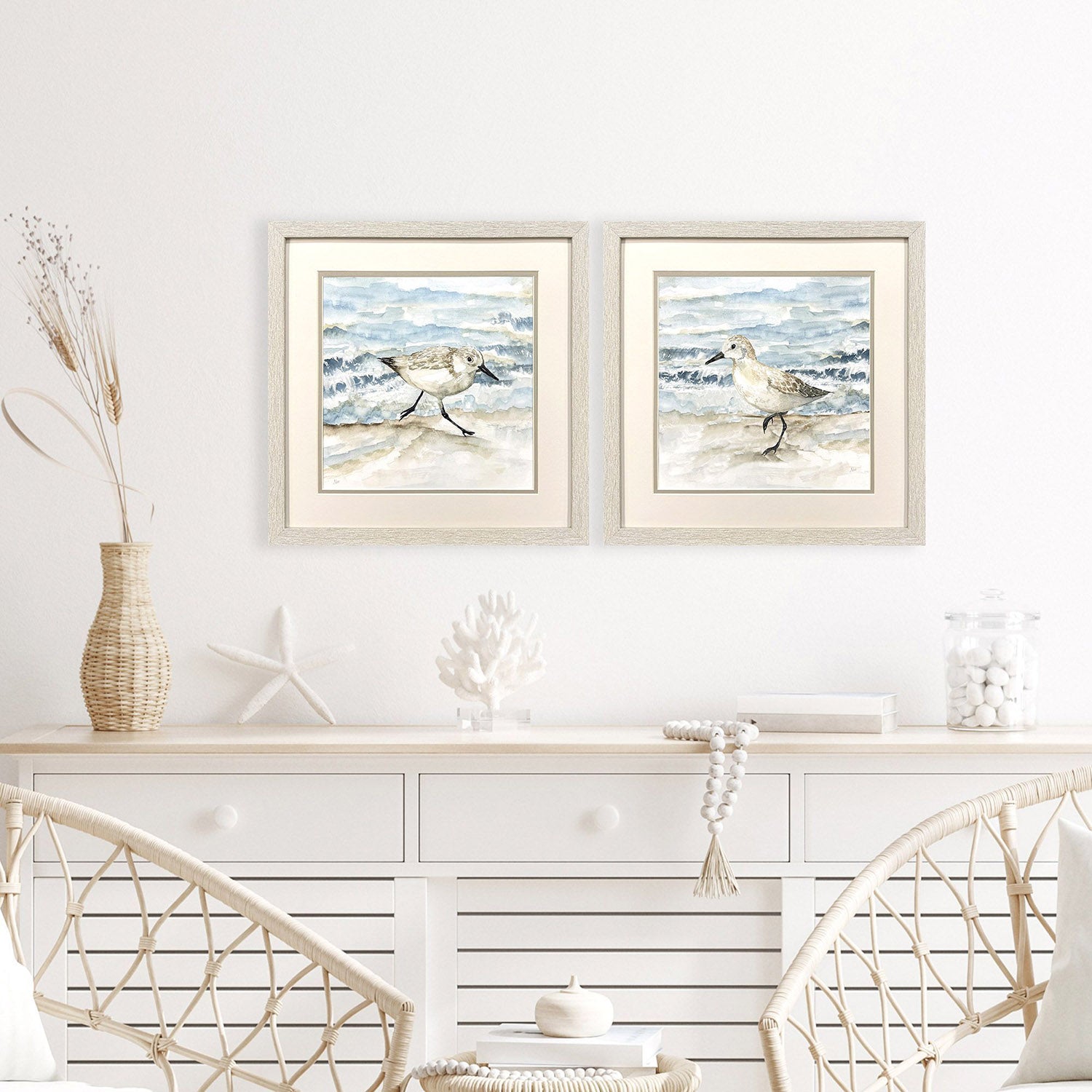 Nan Beach Sandpipers Framed Artwork Set of 2