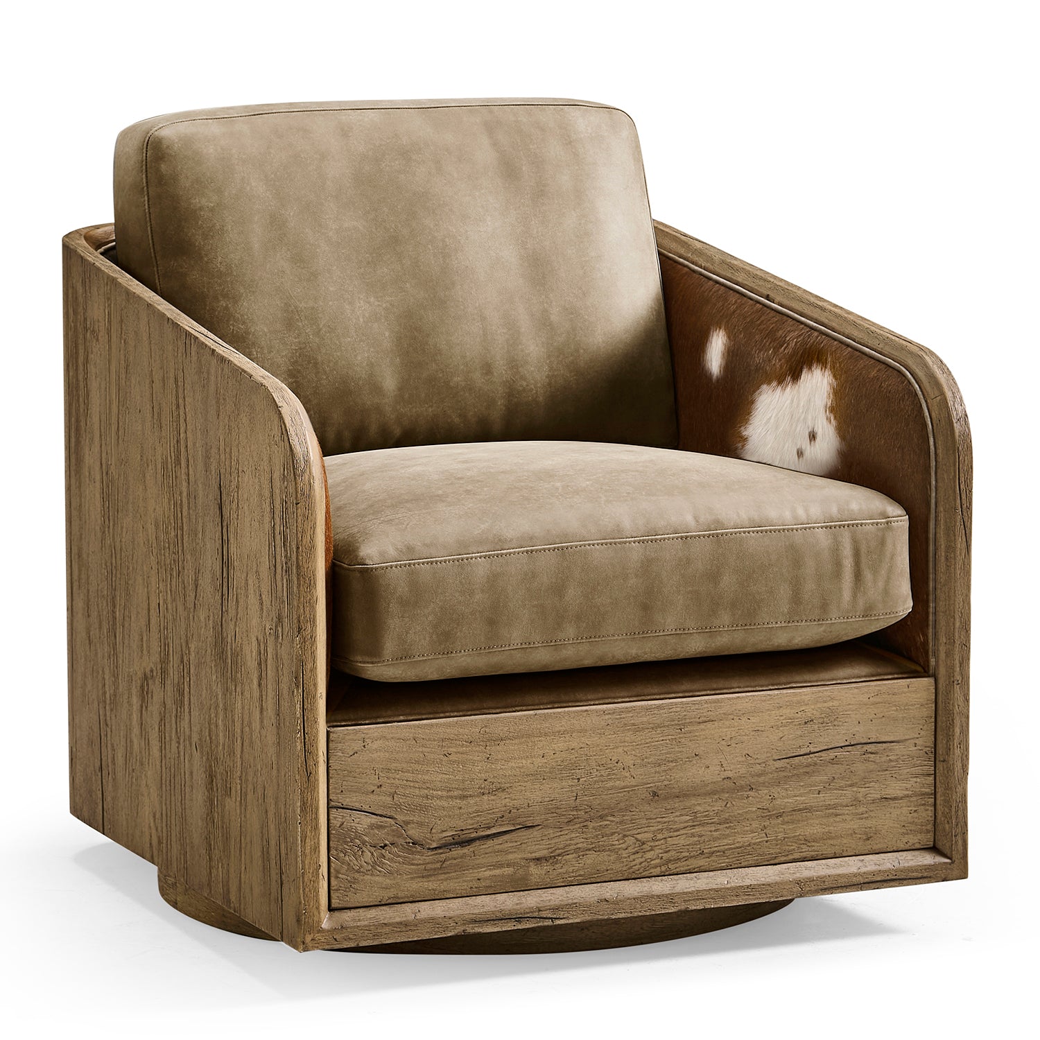 Jonathan Charles Light Stone Ridge Leather & Hide Swivel Occasional Chair