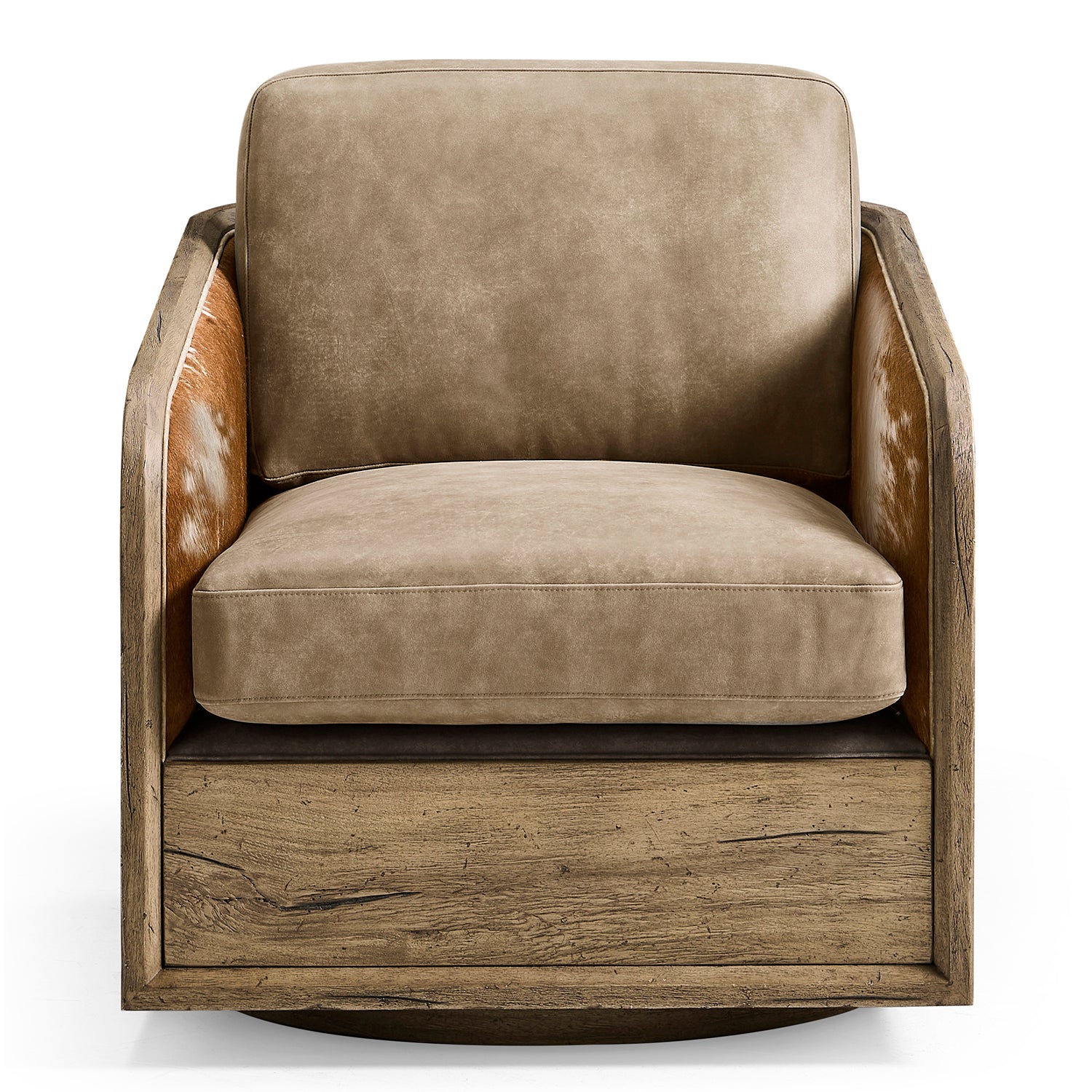 Jonathan Charles Light Stone Ridge Leather & Hide Swivel Occasional Chair