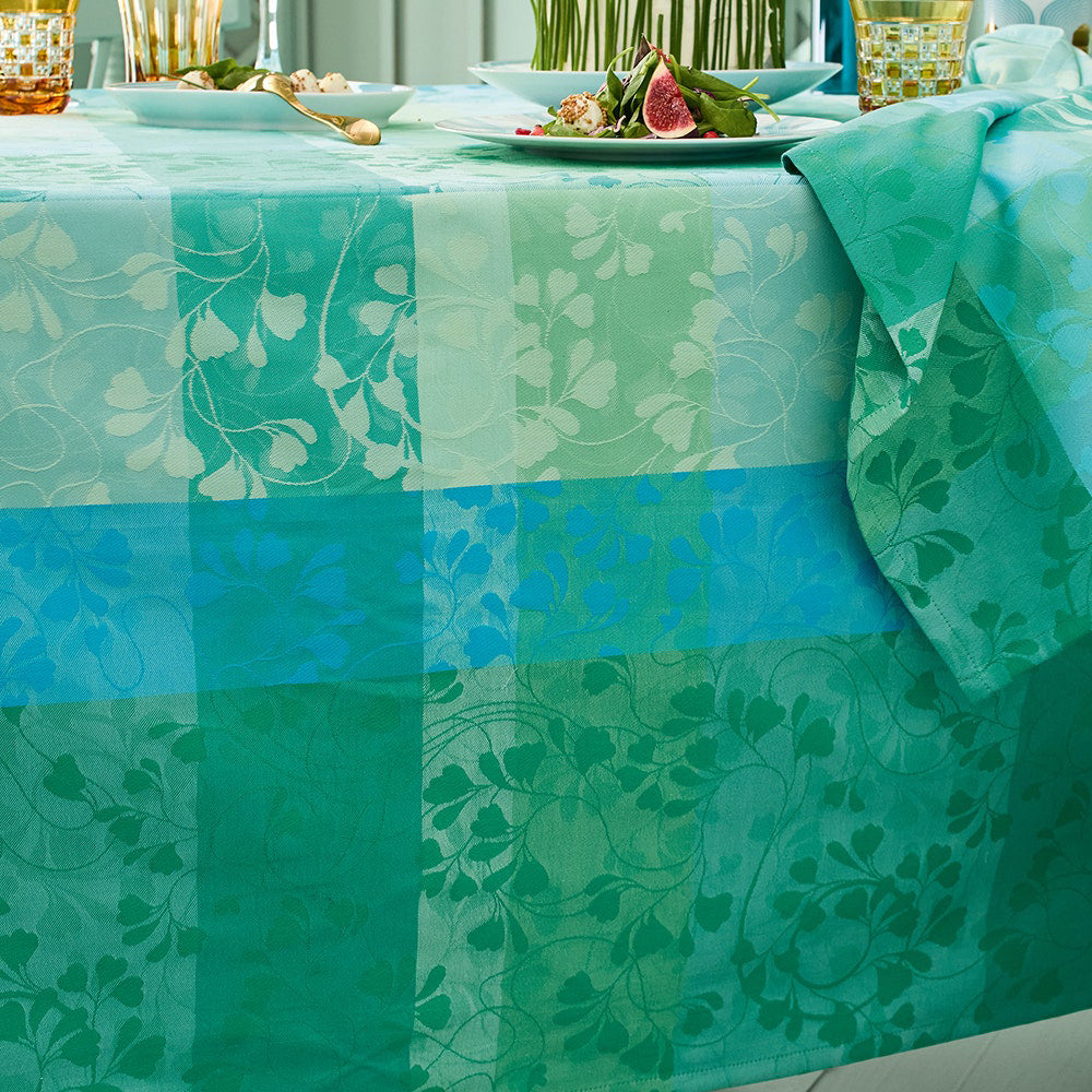 Garnier Thiebaut Mille Feuillages Turquoise Jacquard Tablerunner