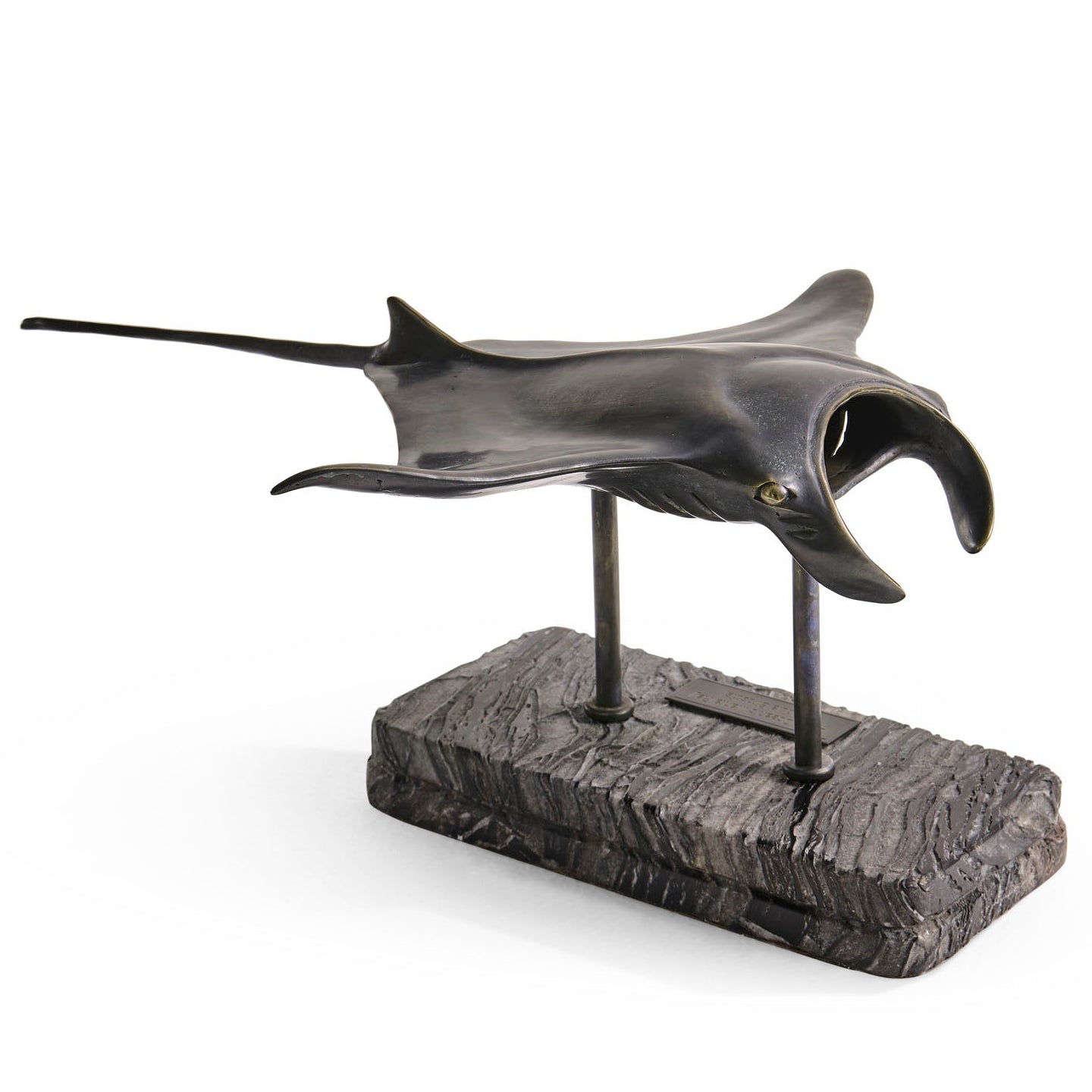 Jonathan Charles Manta Ray Bronze Statue with Marble Base