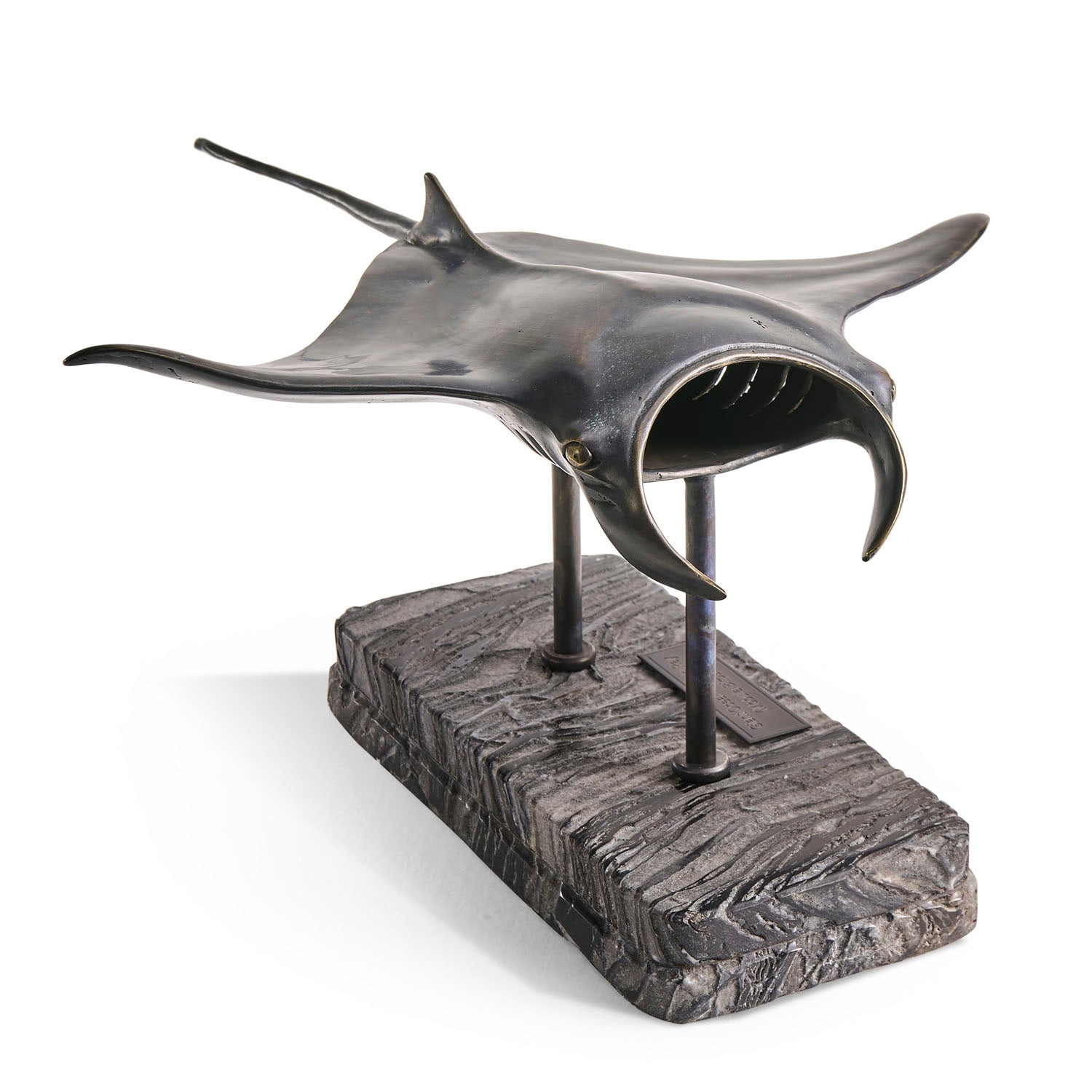 Jonathan Charles Manta Ray Bronze Statue with Marble Base