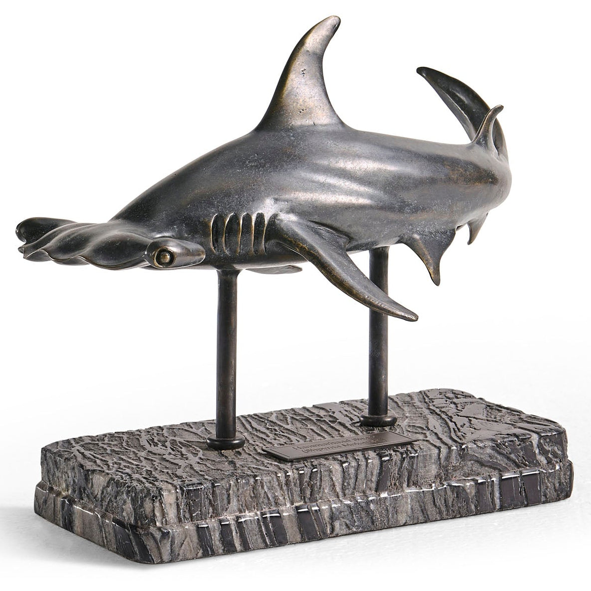 Jonathan Charles Arc Hammerhead Shark Bronze Statue with Marble Base