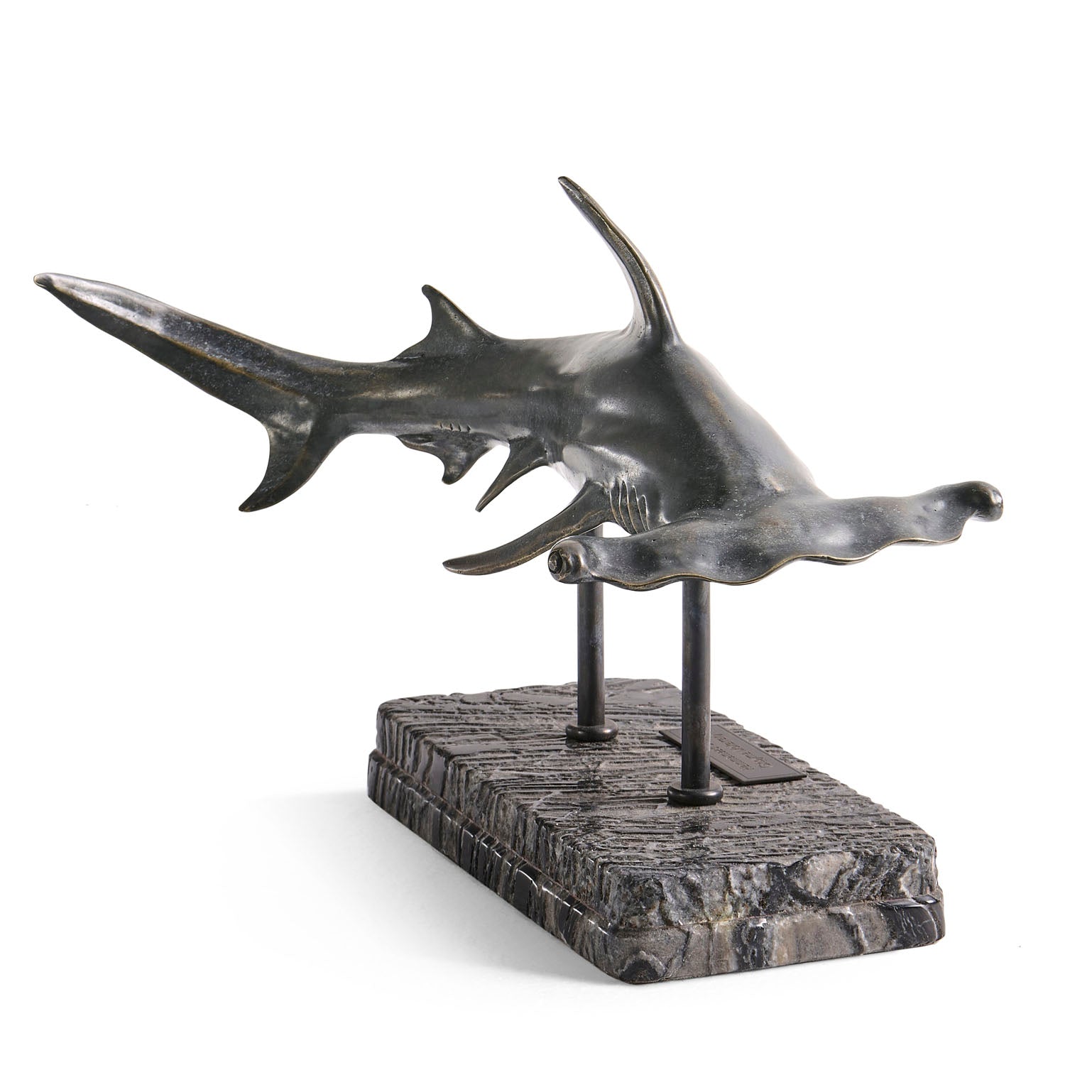 Jonathan Charles Arc Hammerhead Shark Bronze Statue with Marble Base