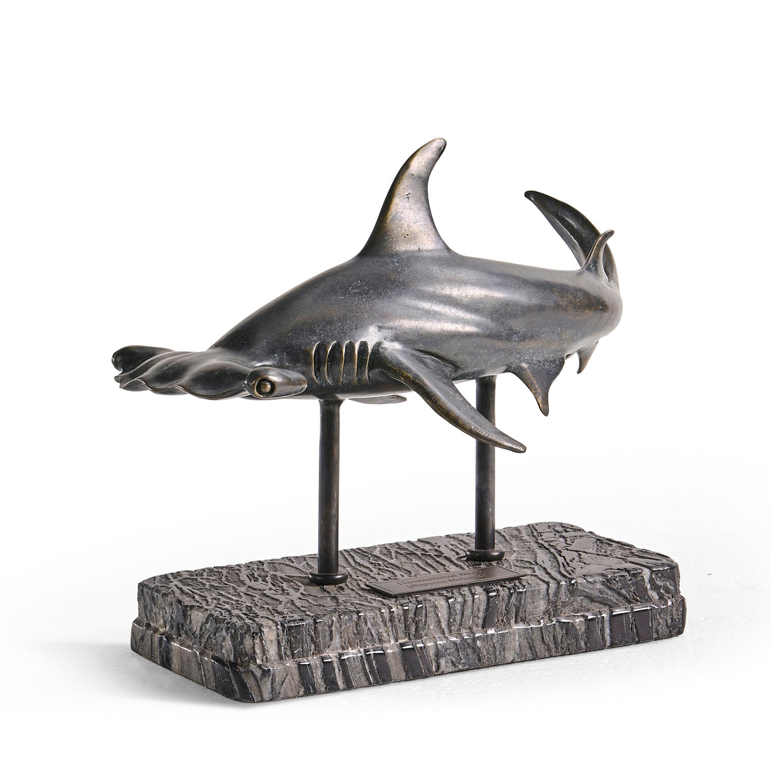 Jonathan Charles Arc Hammerhead Shark Bronze Statue with Marble Base