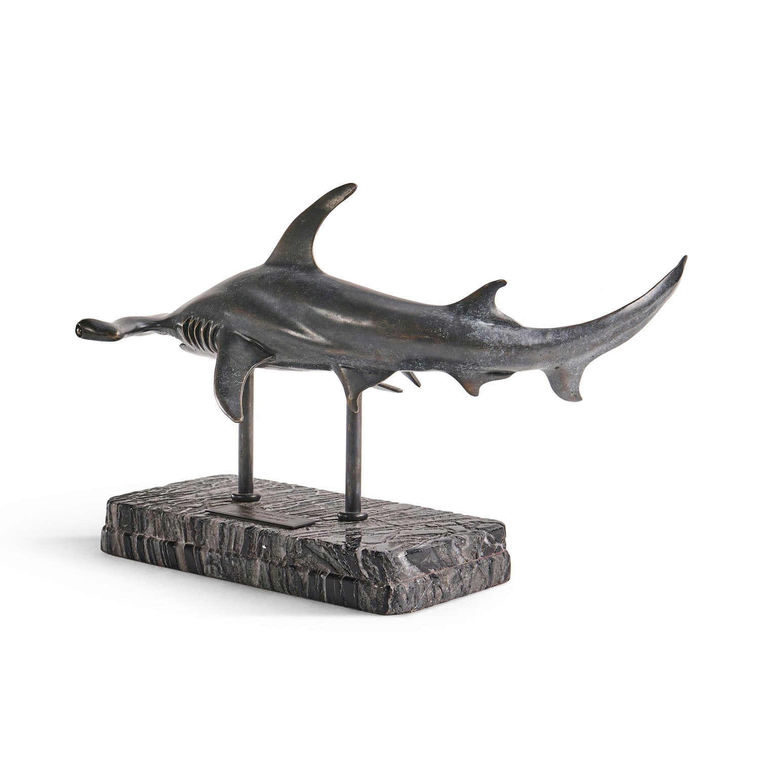Jonathan Charles Arc Hammerhead Shark Bronze Statue with Marble Base