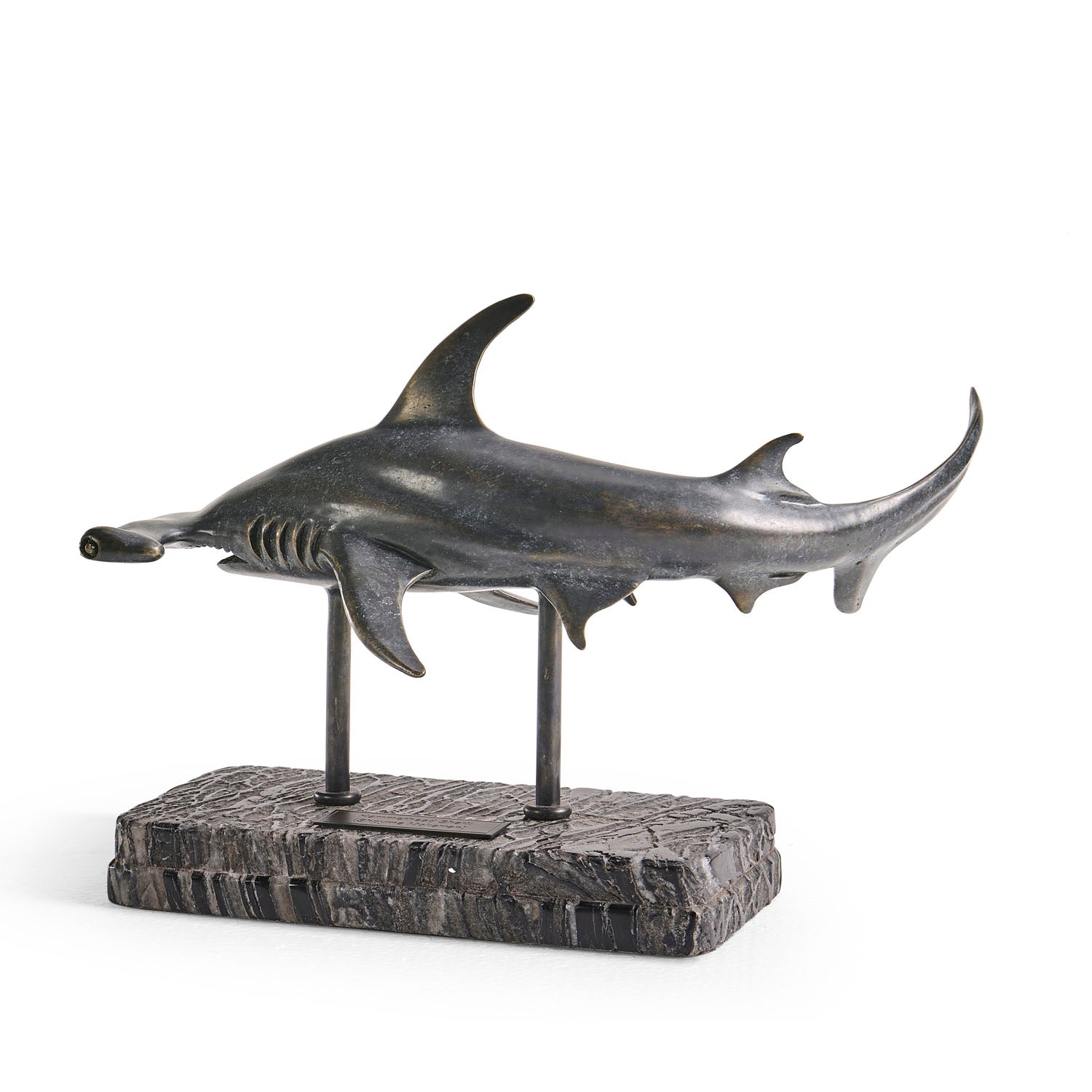 Jonathan Charles Arc Hammerhead Shark Bronze Statue with Marble Base