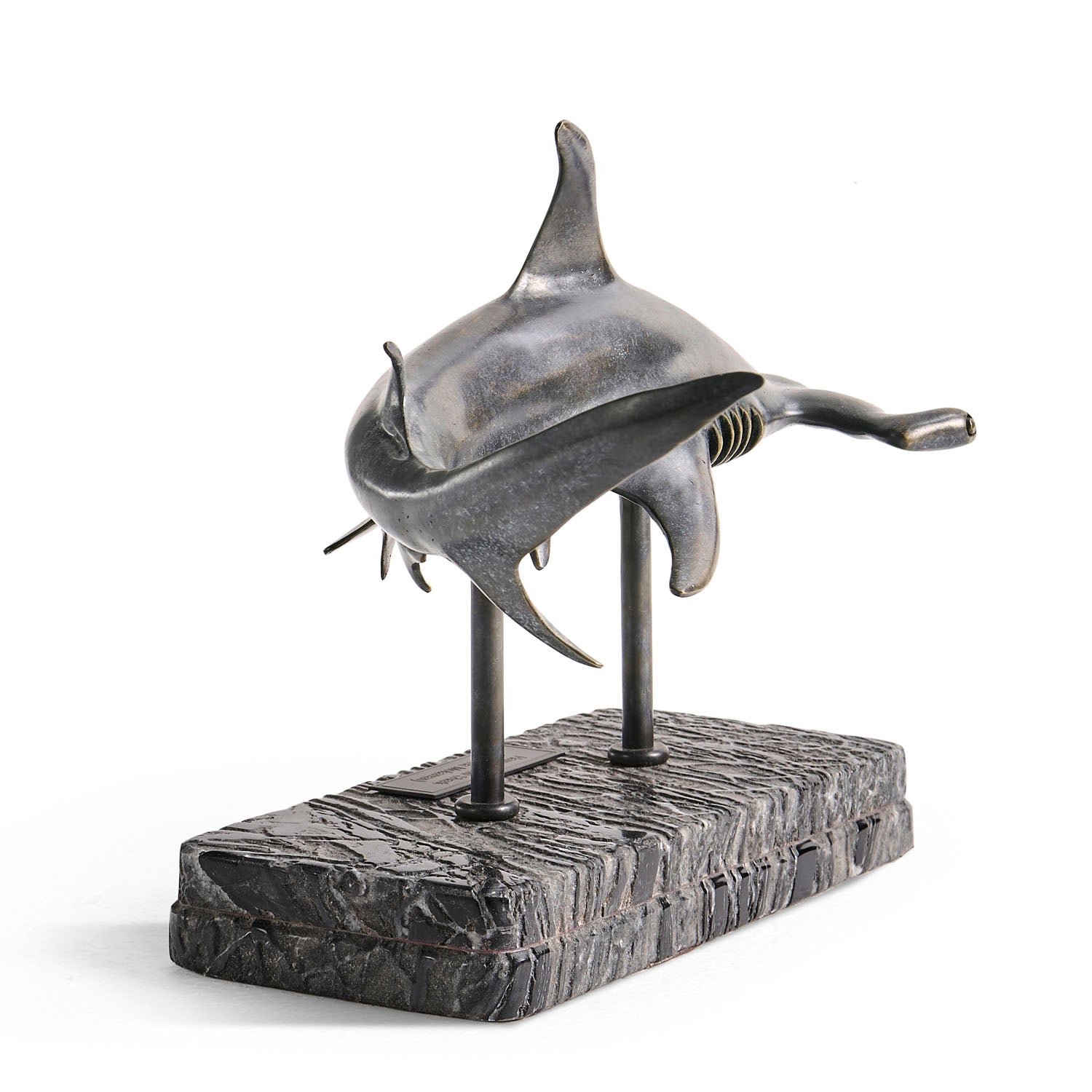 Jonathan Charles Arc Hammerhead Shark Bronze Statue with Marble Base