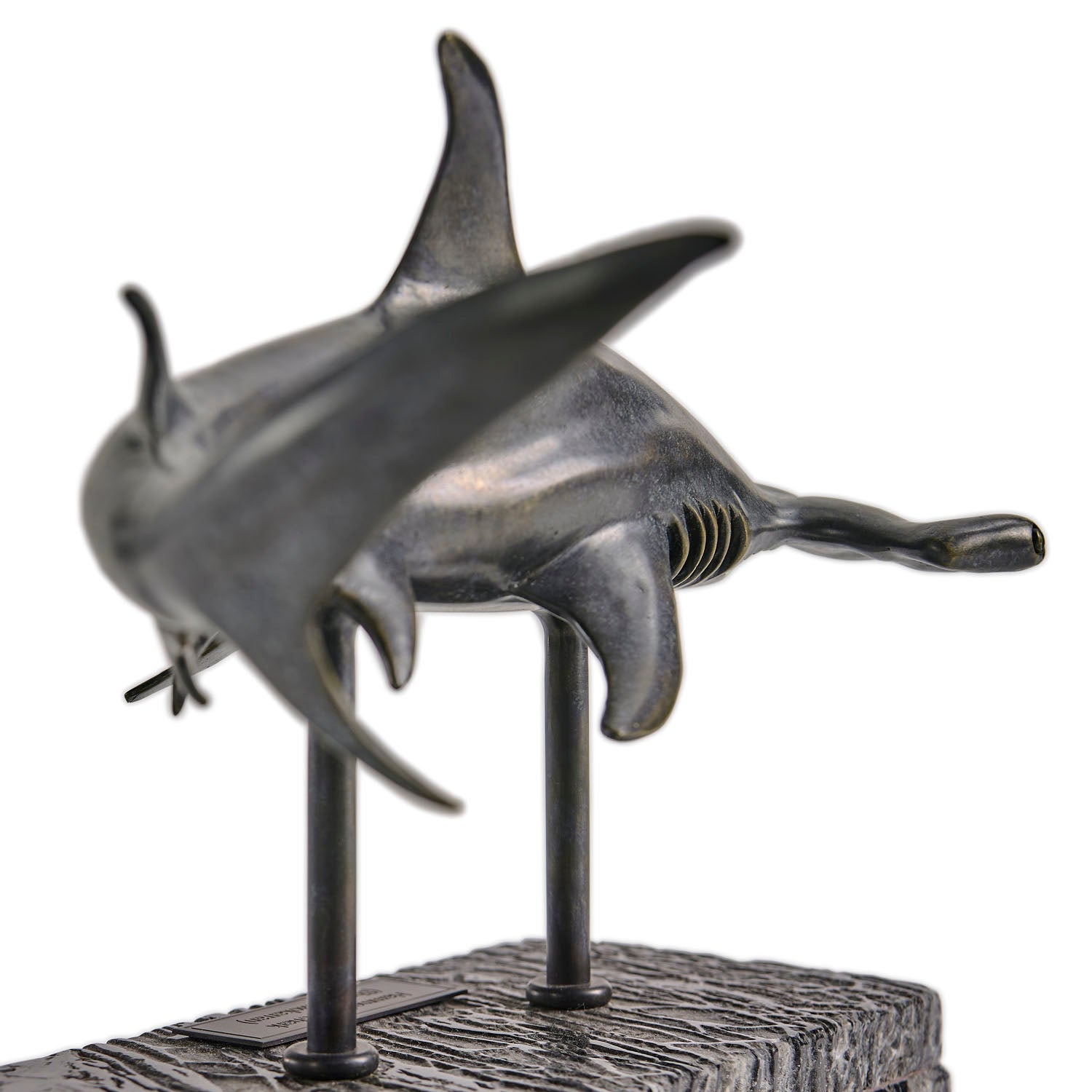 Jonathan Charles Arc Hammerhead Shark Bronze Statue with Marble Base