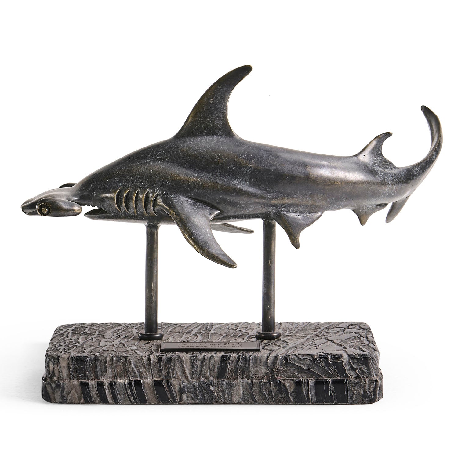 Jonathan Charles Arc Hammerhead Shark Bronze Statue with Marble Base