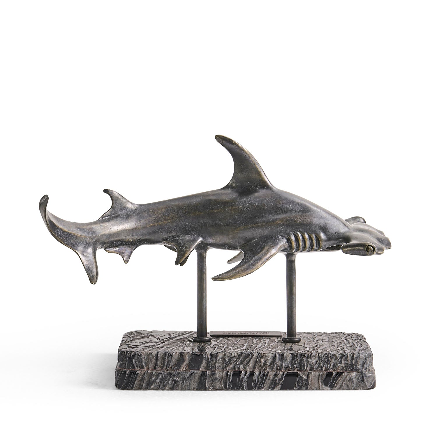 Jonathan Charles Arc Hammerhead Shark Bronze Statue with Marble Base