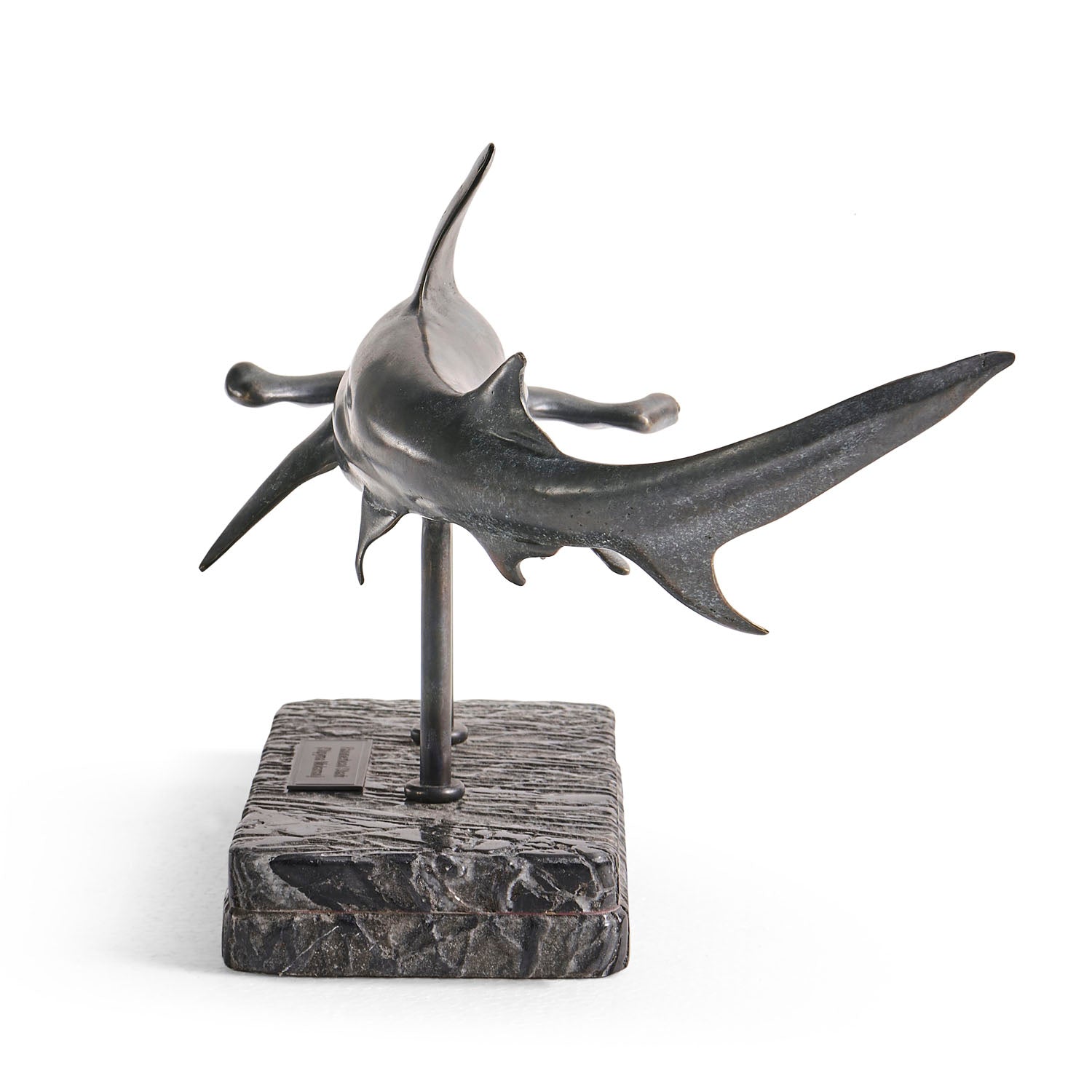 Jonathan Charles Arc Hammerhead Shark Bronze Statue with Marble Base