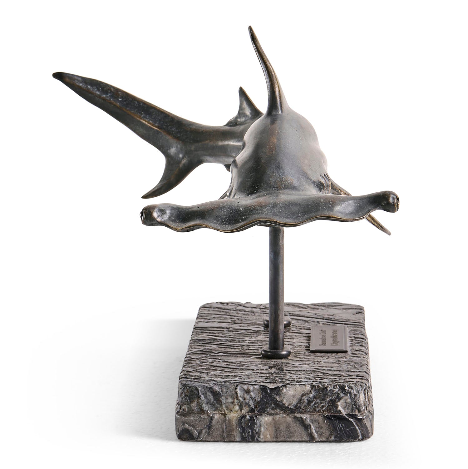Jonathan Charles Arc Hammerhead Shark Bronze Statue with Marble Base