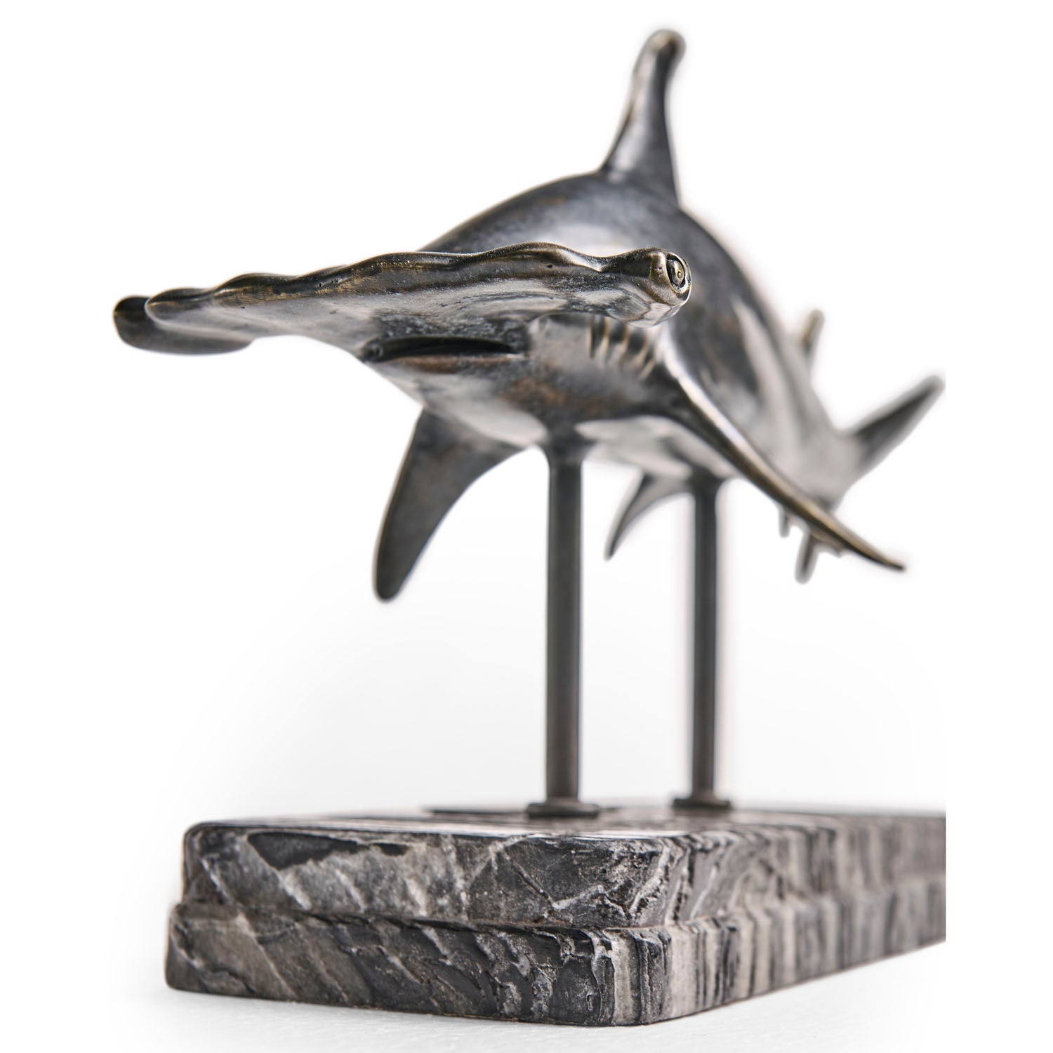 Jonathan Charles Glide Hammerhead Shark Bronze Statue with Marble Base