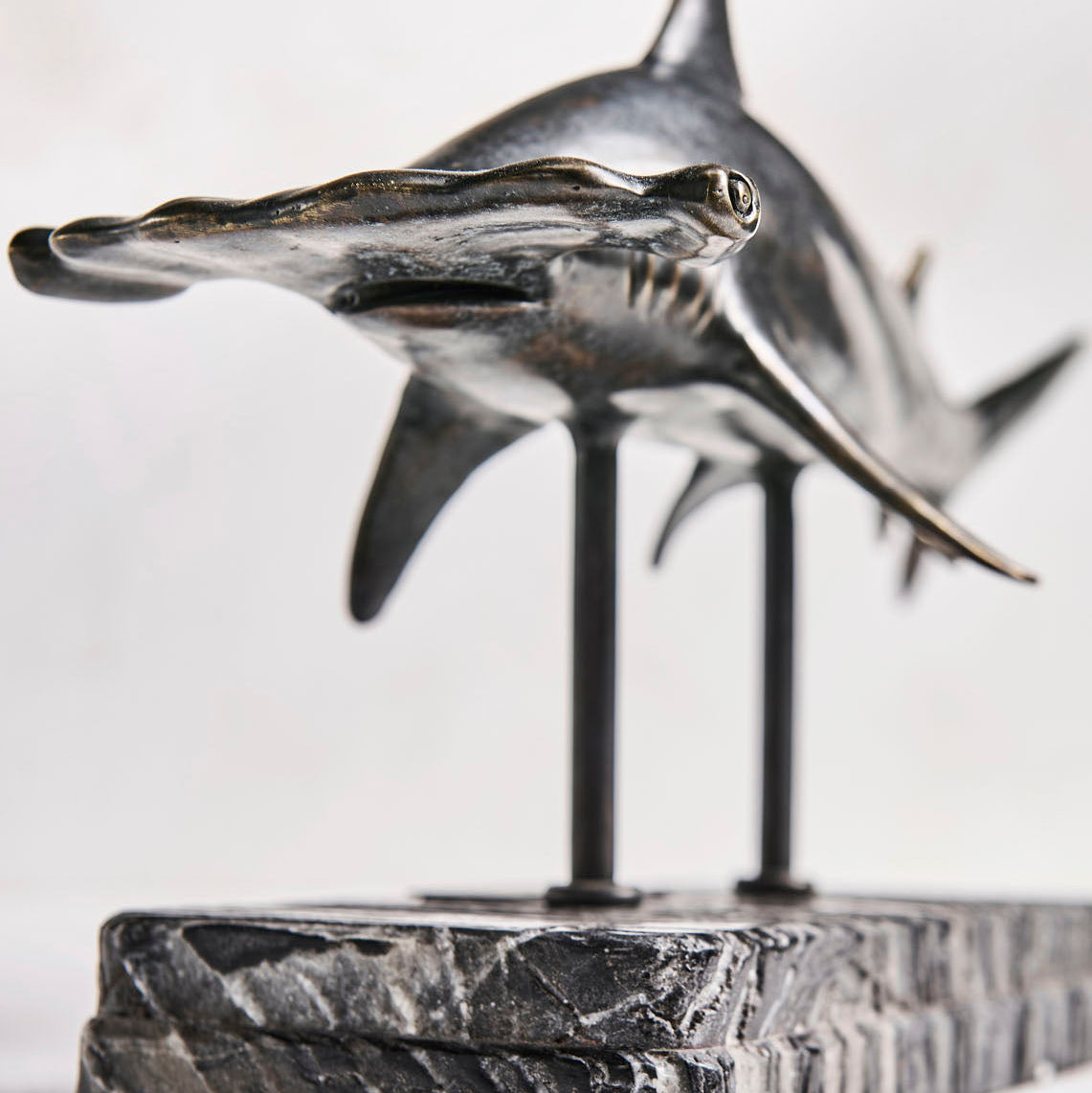 Jonathan Charles Glide Hammerhead Shark Bronze Statue with Marble Base
