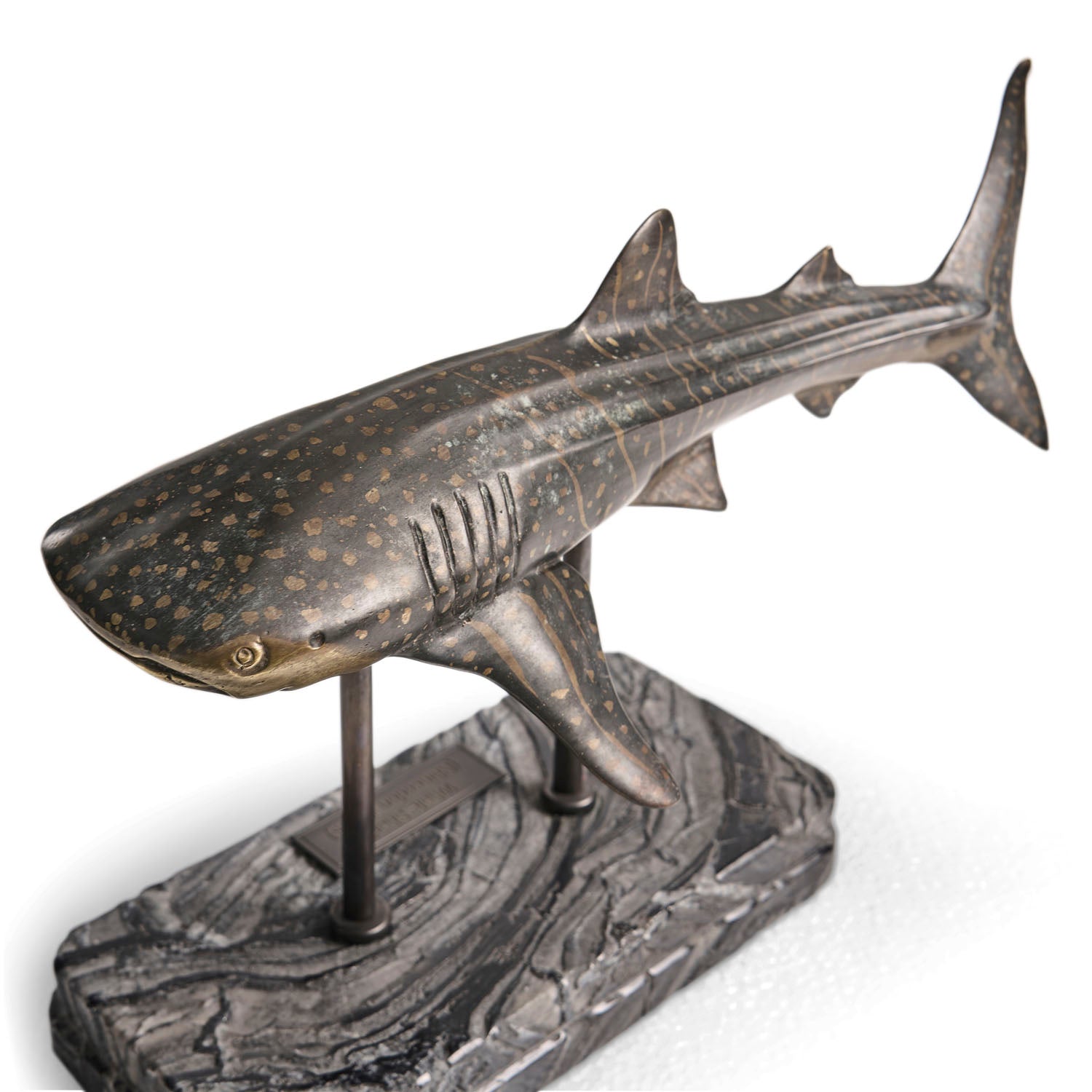 Jonathan Charles Whale Shark Bronze Statue with Marble Base