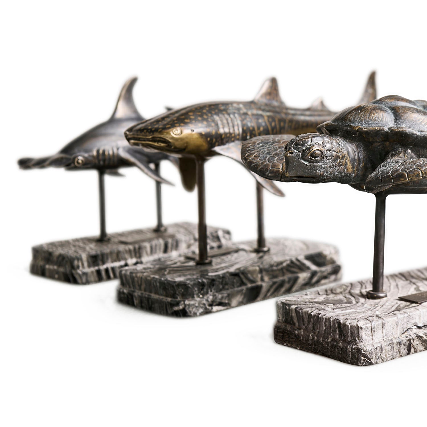 Jonathan Charles Whale Shark Bronze Statue with Marble Base