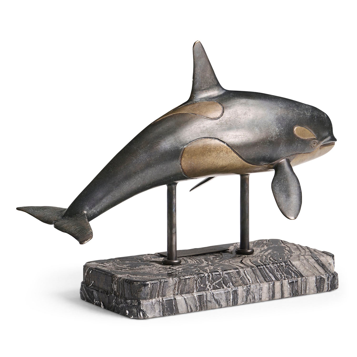 Jonathan Charles Killer Whale Bronze Statue with Marble Base