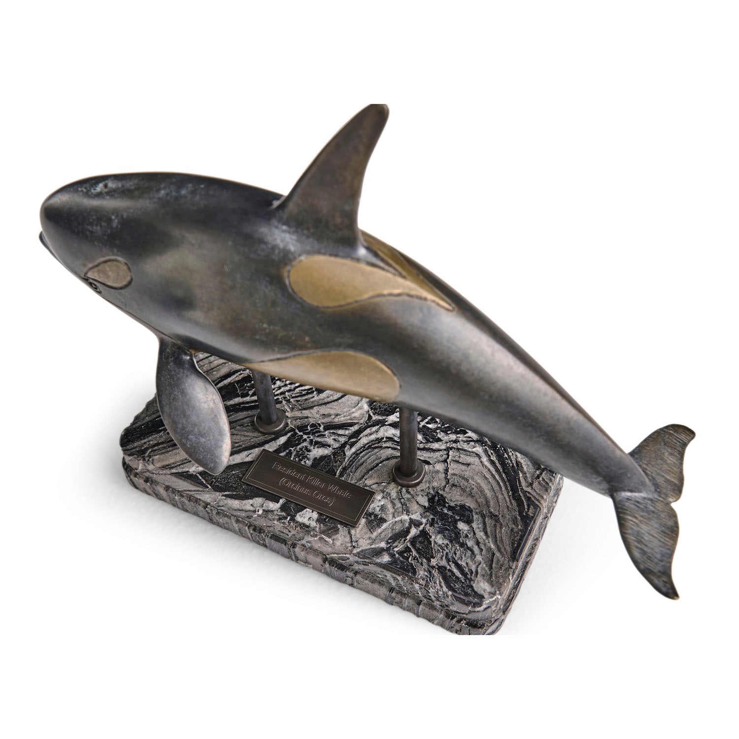 Jonathan Charles Killer Whale Bronze Statue with Marble Base