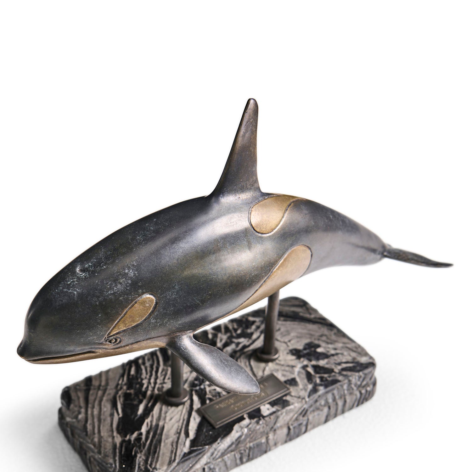 Jonathan Charles Killer Whale Bronze Statue with Marble Base