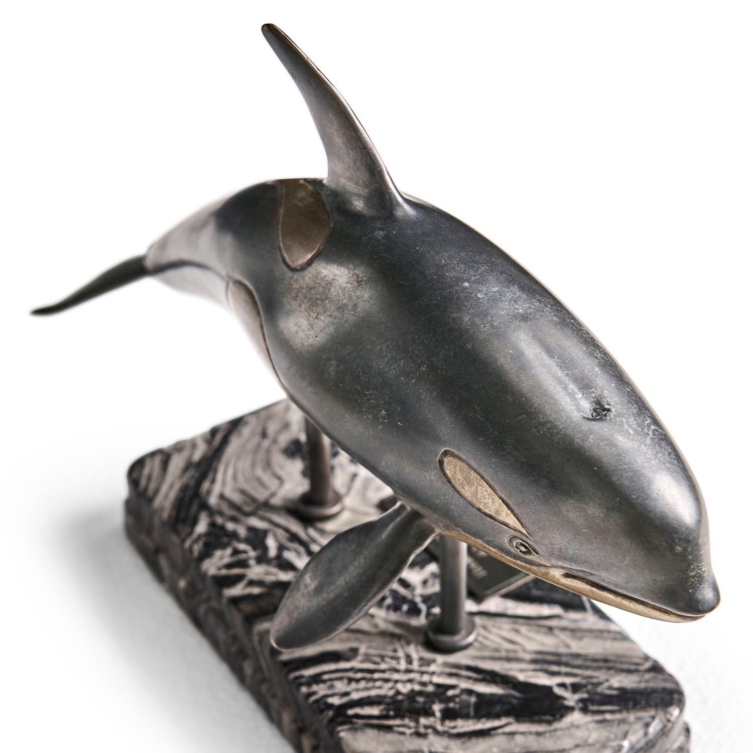 Jonathan Charles Killer Whale Bronze Statue with Marble Base