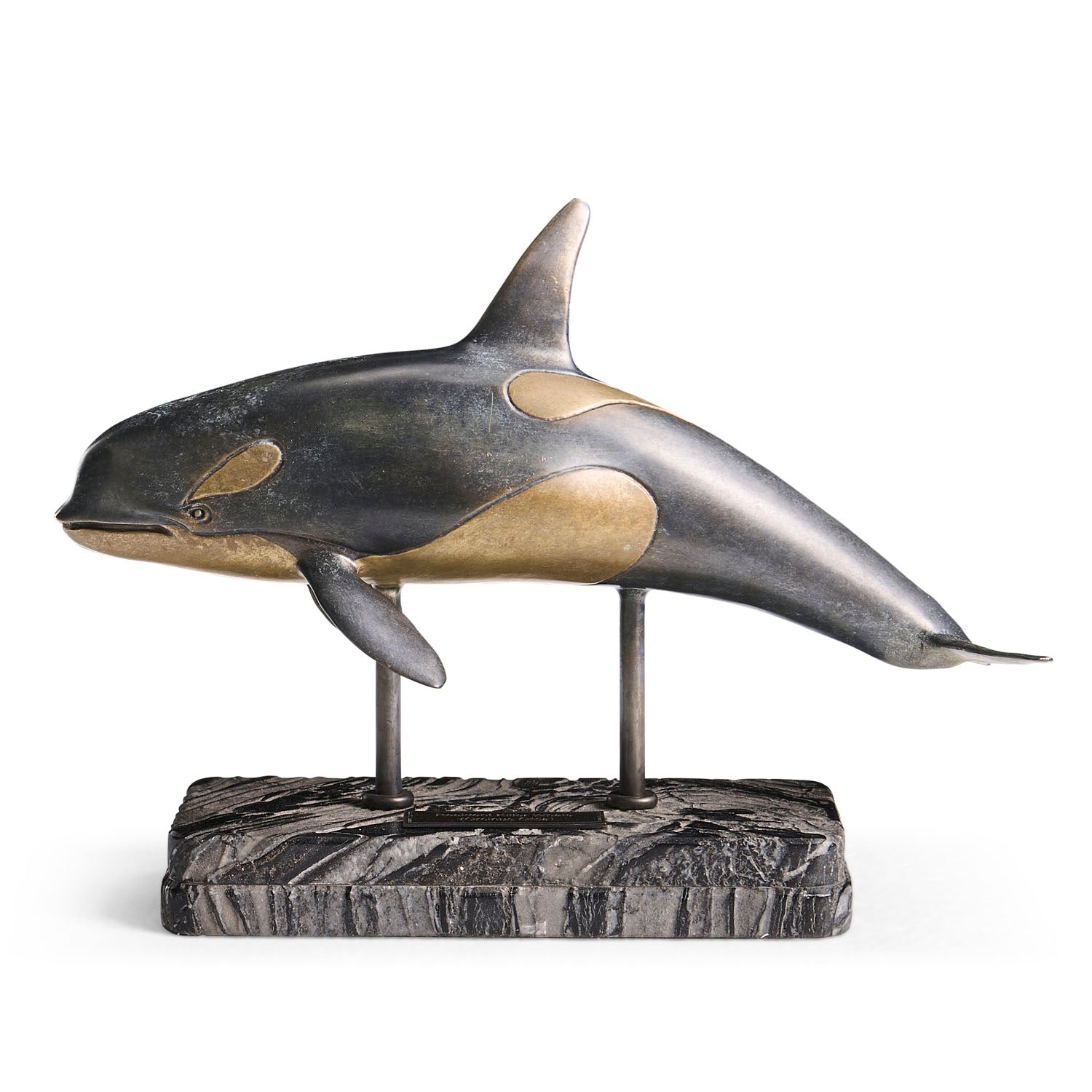 Jonathan Charles Killer Whale Bronze Statue with Marble Base