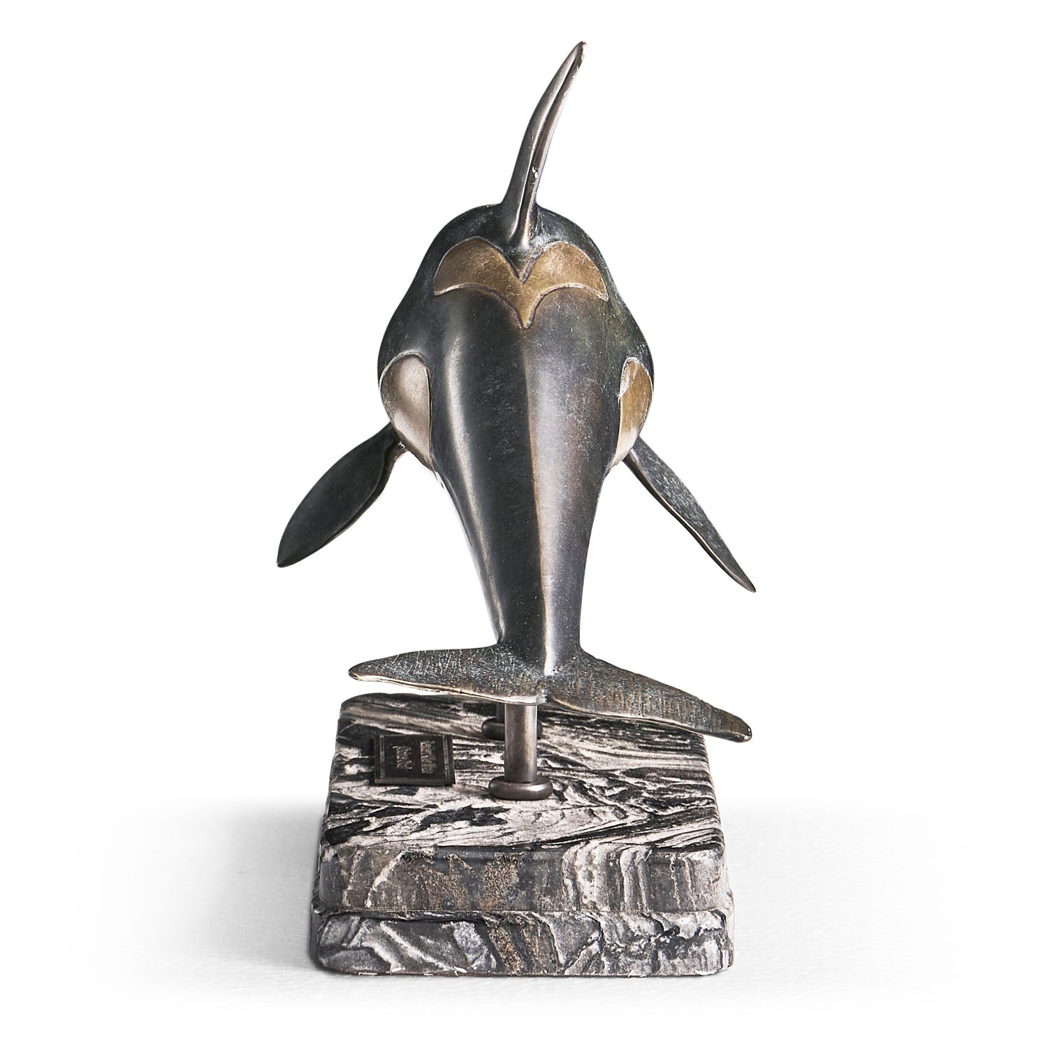 Jonathan Charles Killer Whale Bronze Statue with Marble Base