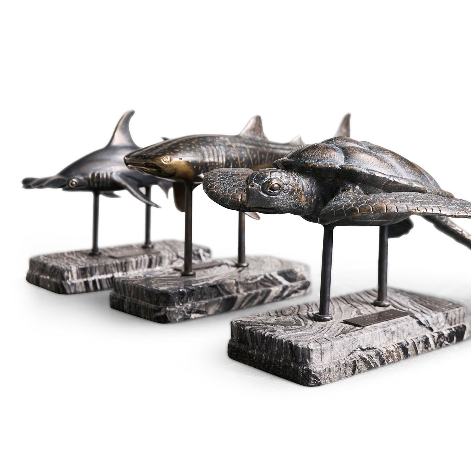 Jonathan Charles Sea Tortoise Bronze Statue with Marble Base