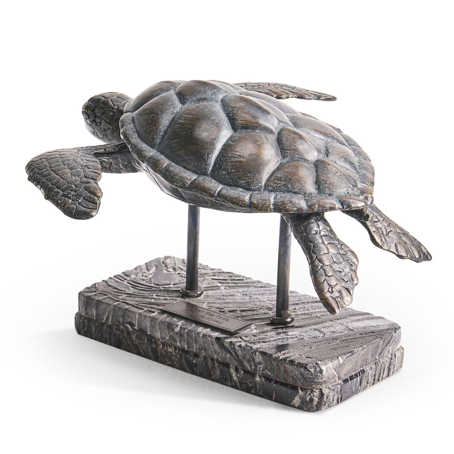 Jonathan Charles Sea Tortoise Bronze Statue with Marble Base