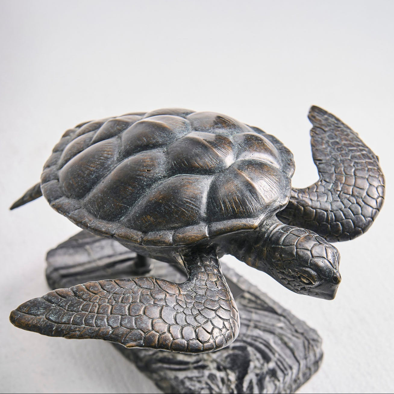 Jonathan Charles Sea Tortoise Bronze Statue with Marble Base