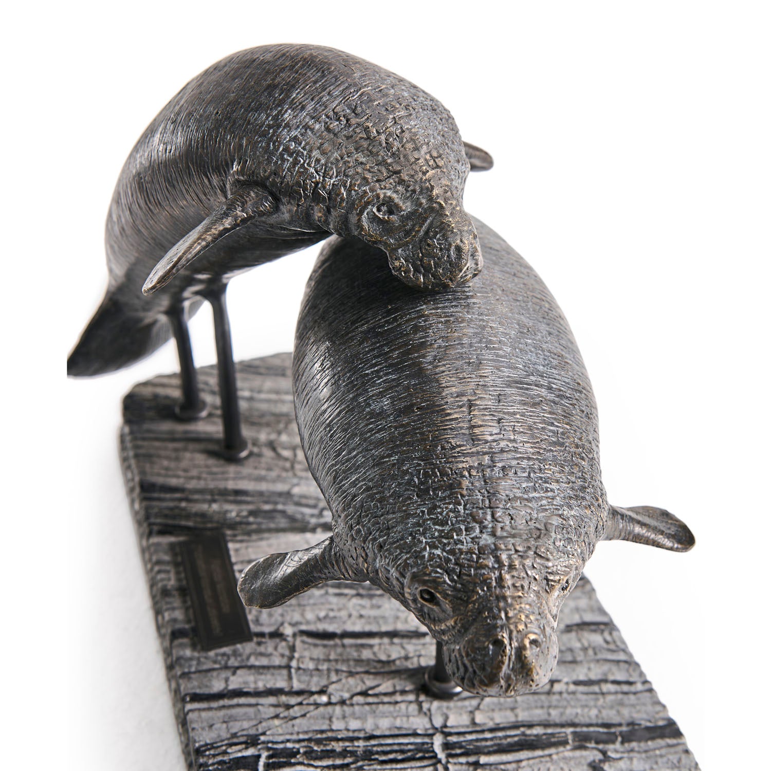 Jonathan Charles Raised Manatee Bronze Statue with Marble Base