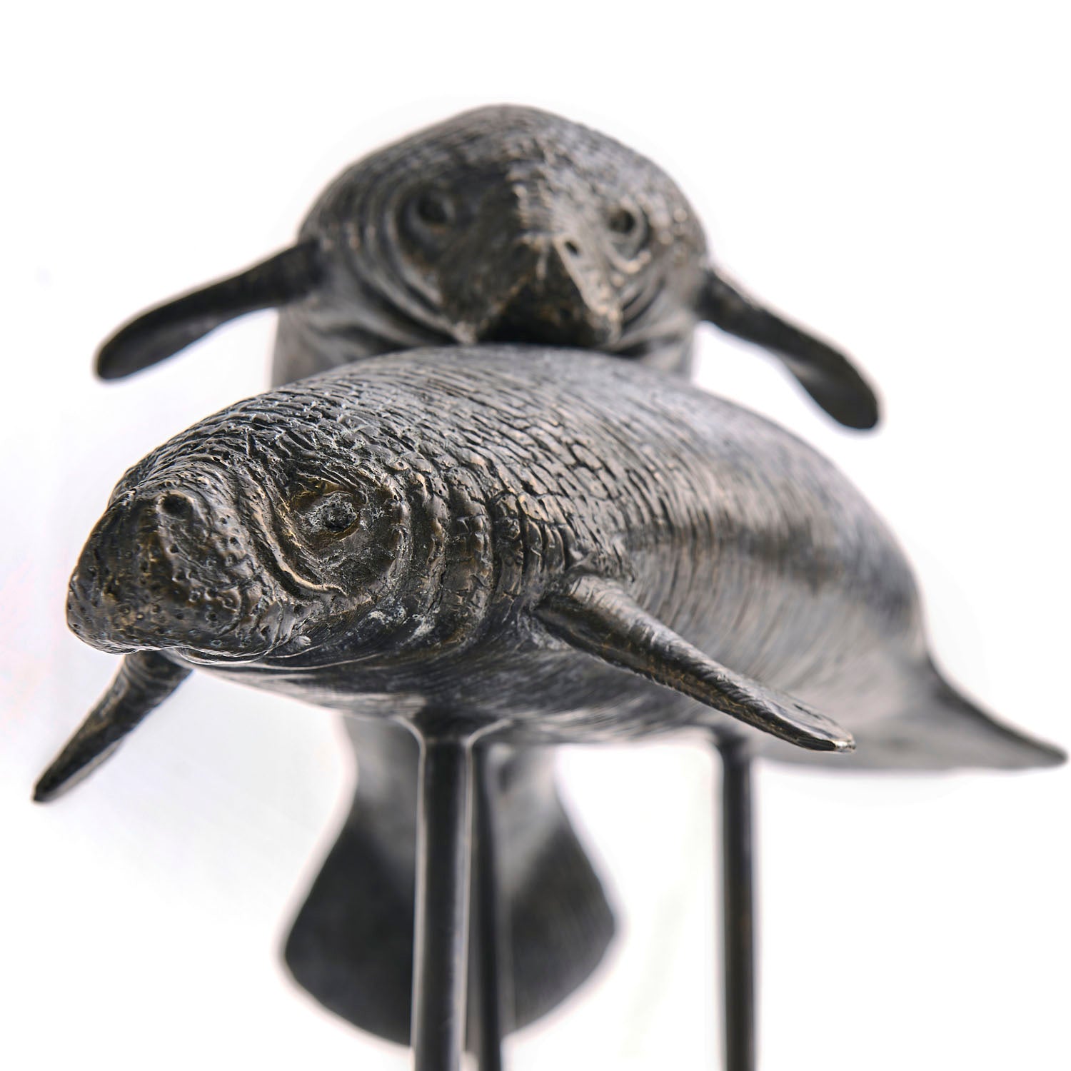 Jonathan Charles Raised Manatee Bronze Statue with Marble Base