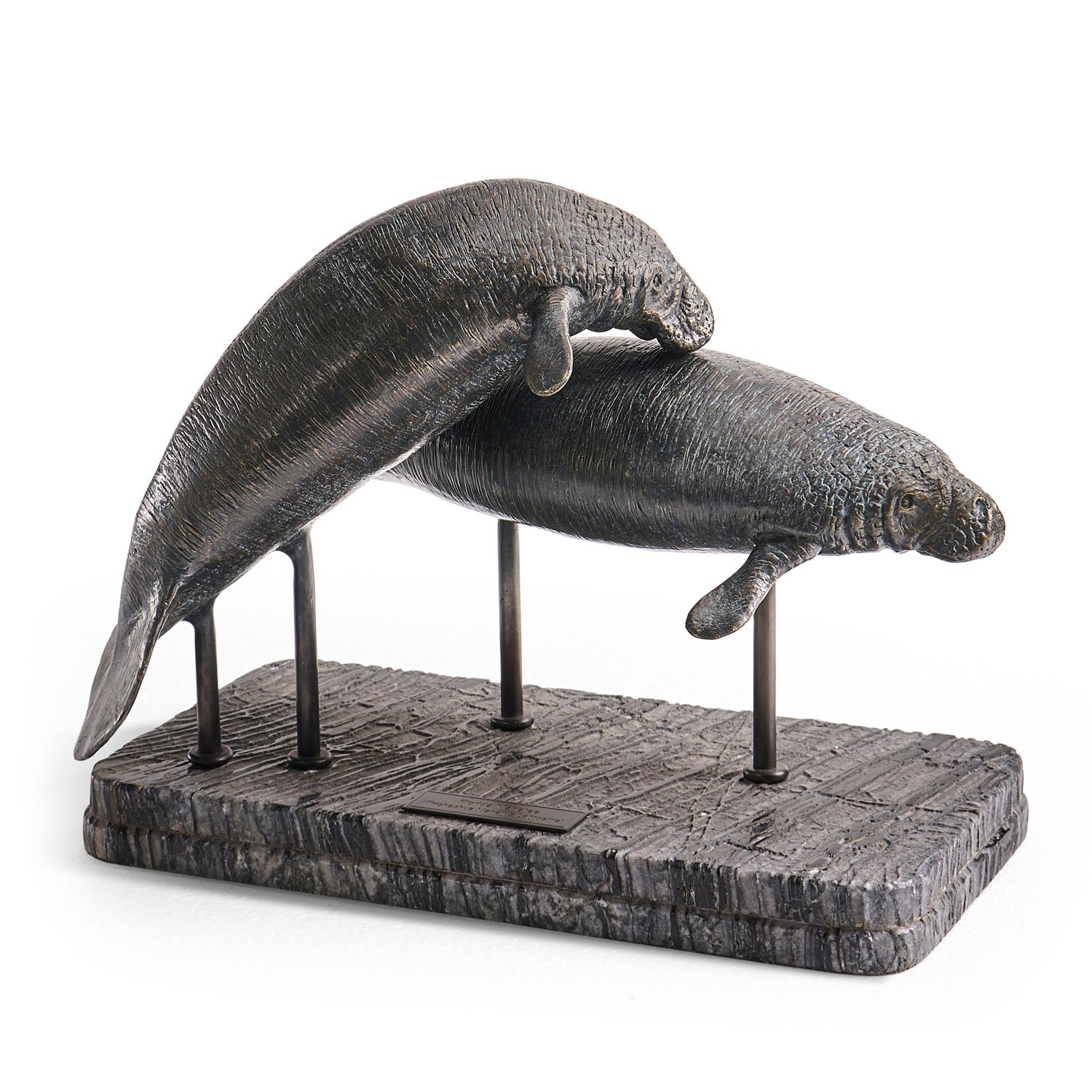 Jonathan Charles Raised Manatee Bronze Statue with Marble Base