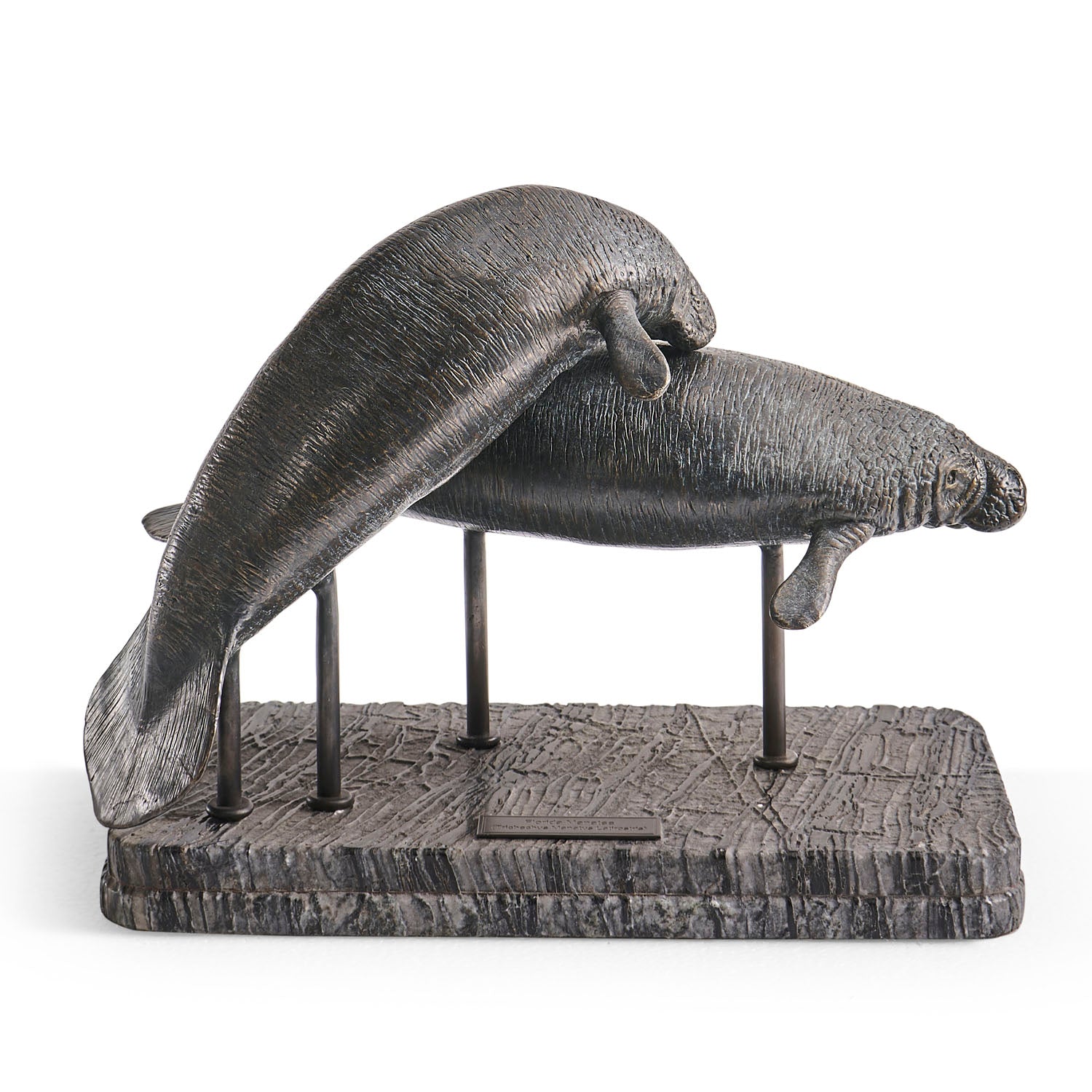 Jonathan Charles Raised Manatee Bronze Statue with Marble Base