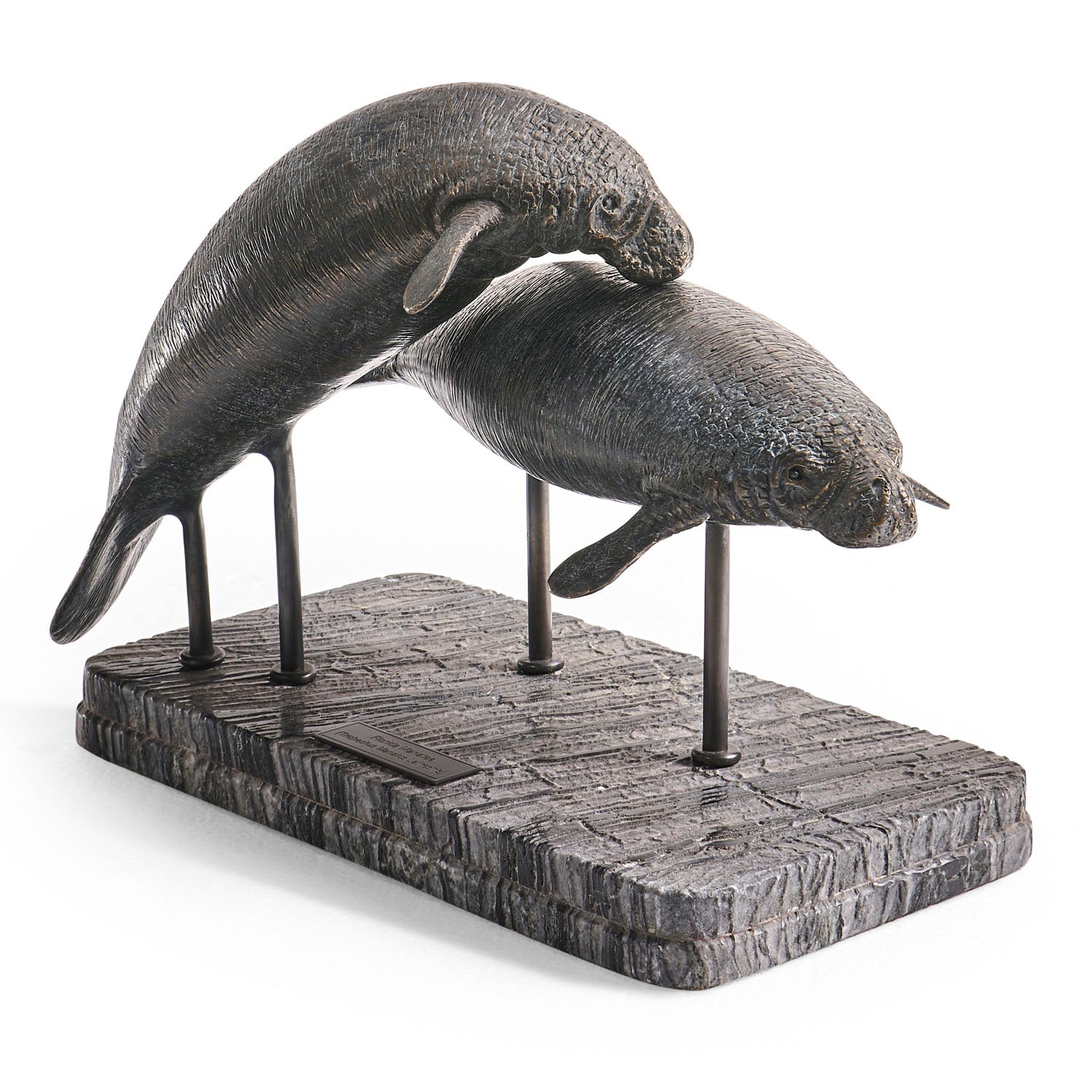 Jonathan Charles Raised Manatee Bronze Statue with Marble Base