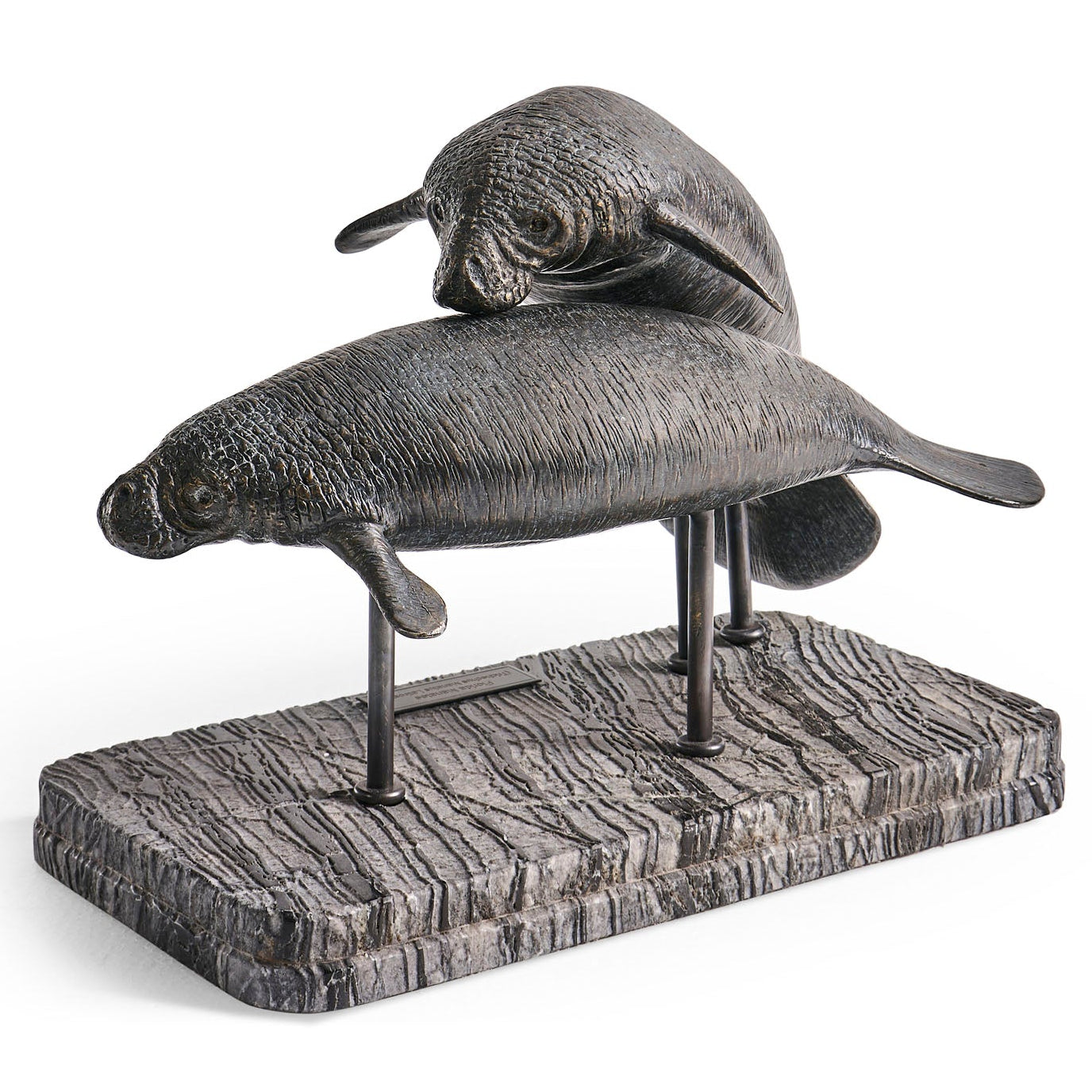 Jonathan Charles Raised Manatee Bronze Statue with Marble Base