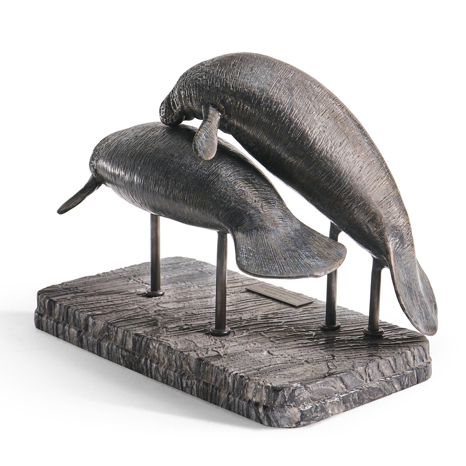 Jonathan Charles Raised Manatee Bronze Statue with Marble Base
