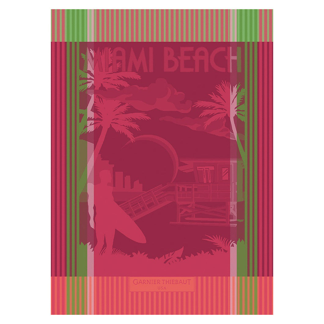 Garnier Thiebaut Miami Beach Pink/Green Jacquard Kitchen Towel Set of 4