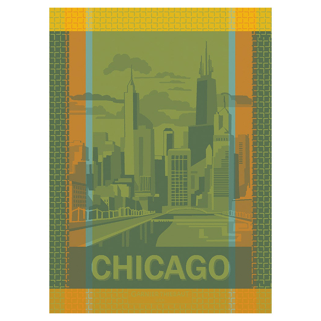 Garnier Thiebaut Chicago Green/Yellow Jacquard Kitchen Towel Set of 4