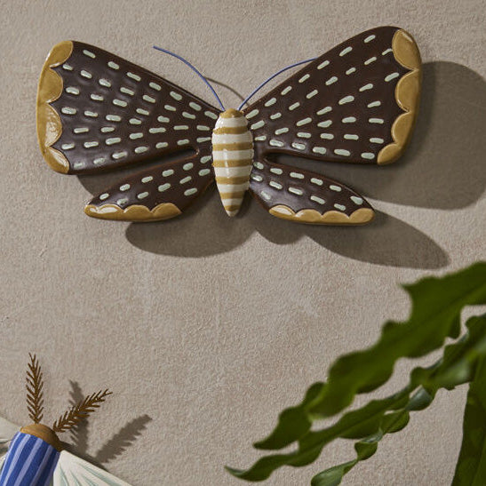 Sculpted Moth Wall Art Set of 2 wall accent in ceramic, front view