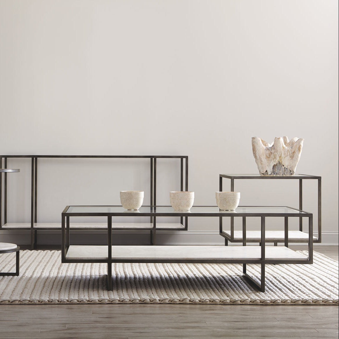 Bernhardt Living Harlow Metal Rectangular Cocktail Table