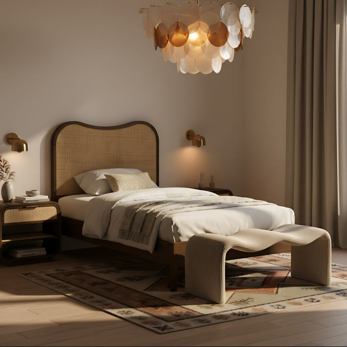 Windsor Brown Natural Cane And Solid Wood Bed